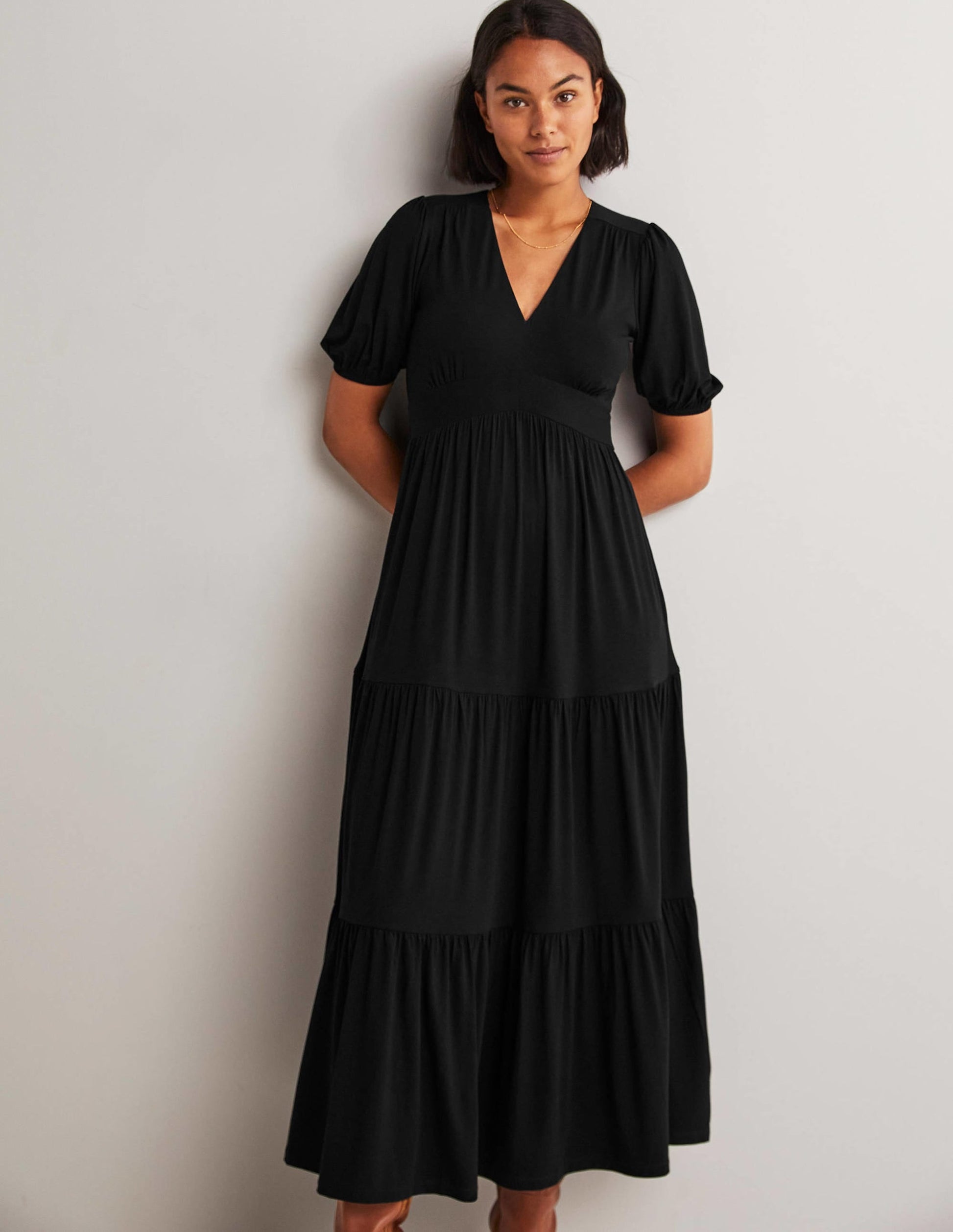 Tiered Jersey Maxi Tea Dress-Black-1