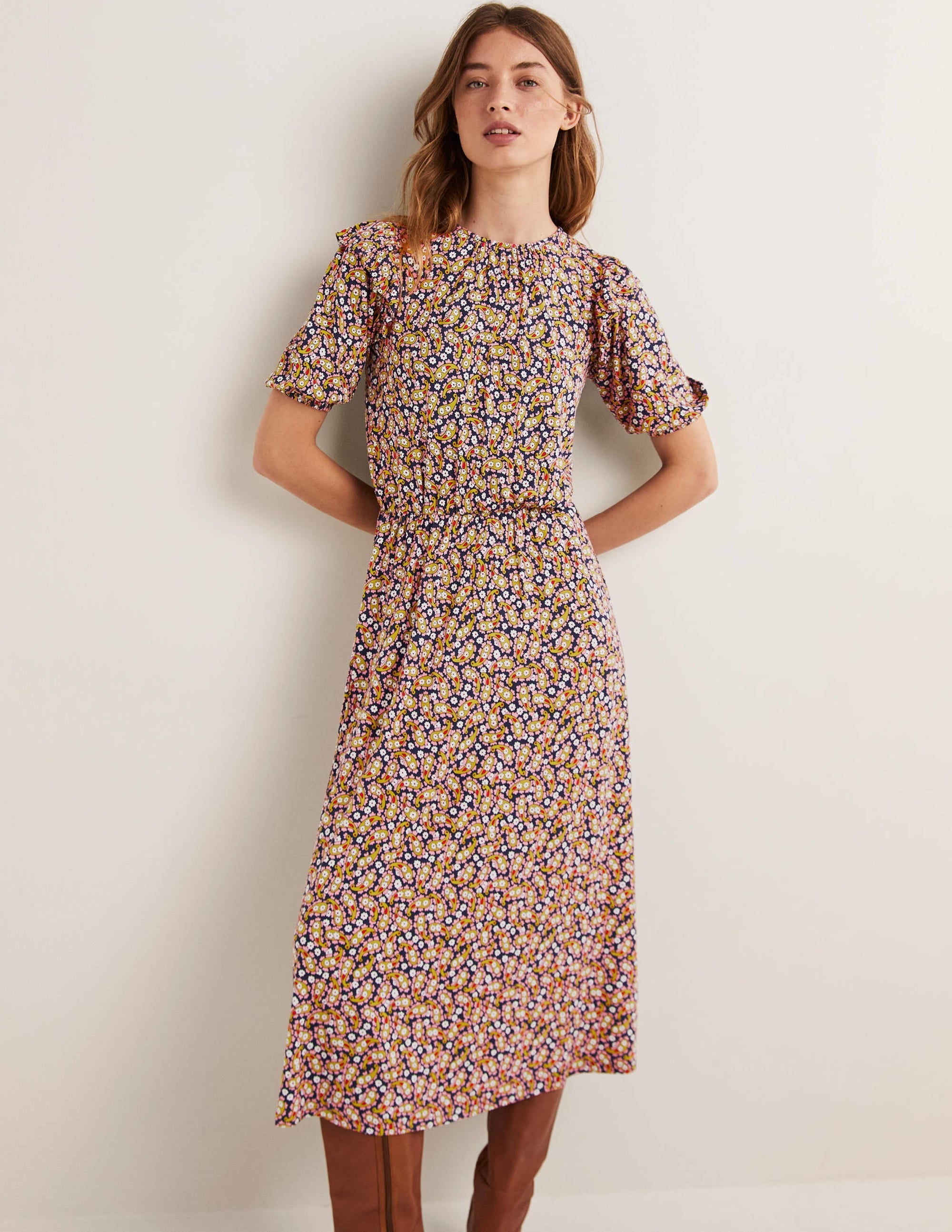 Ruffle Jersey Midi Dress-Citronelle Petal Paisley - Image 1