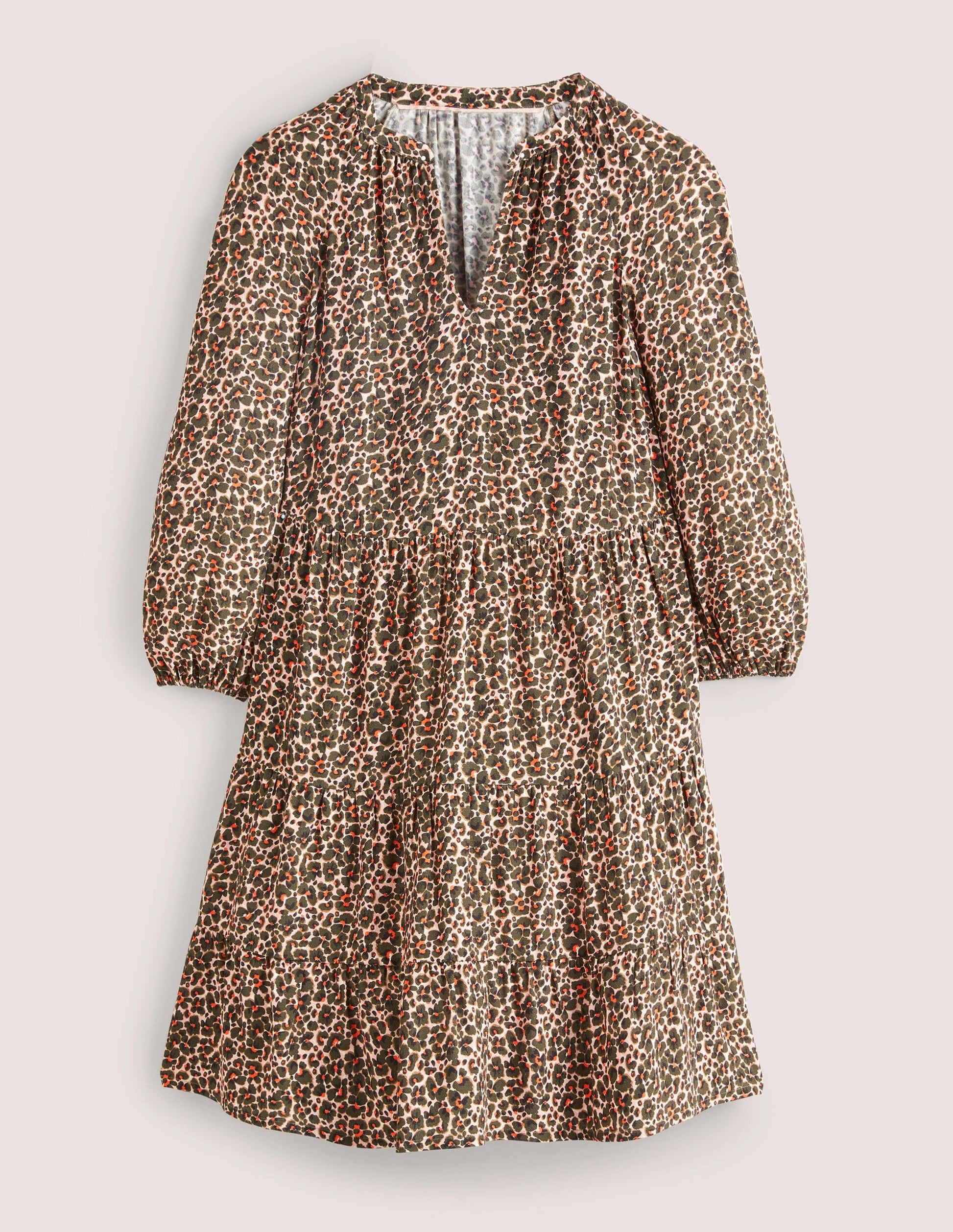 Notch Neck Tiered Dress-Milkshake, Abstract Bud-6