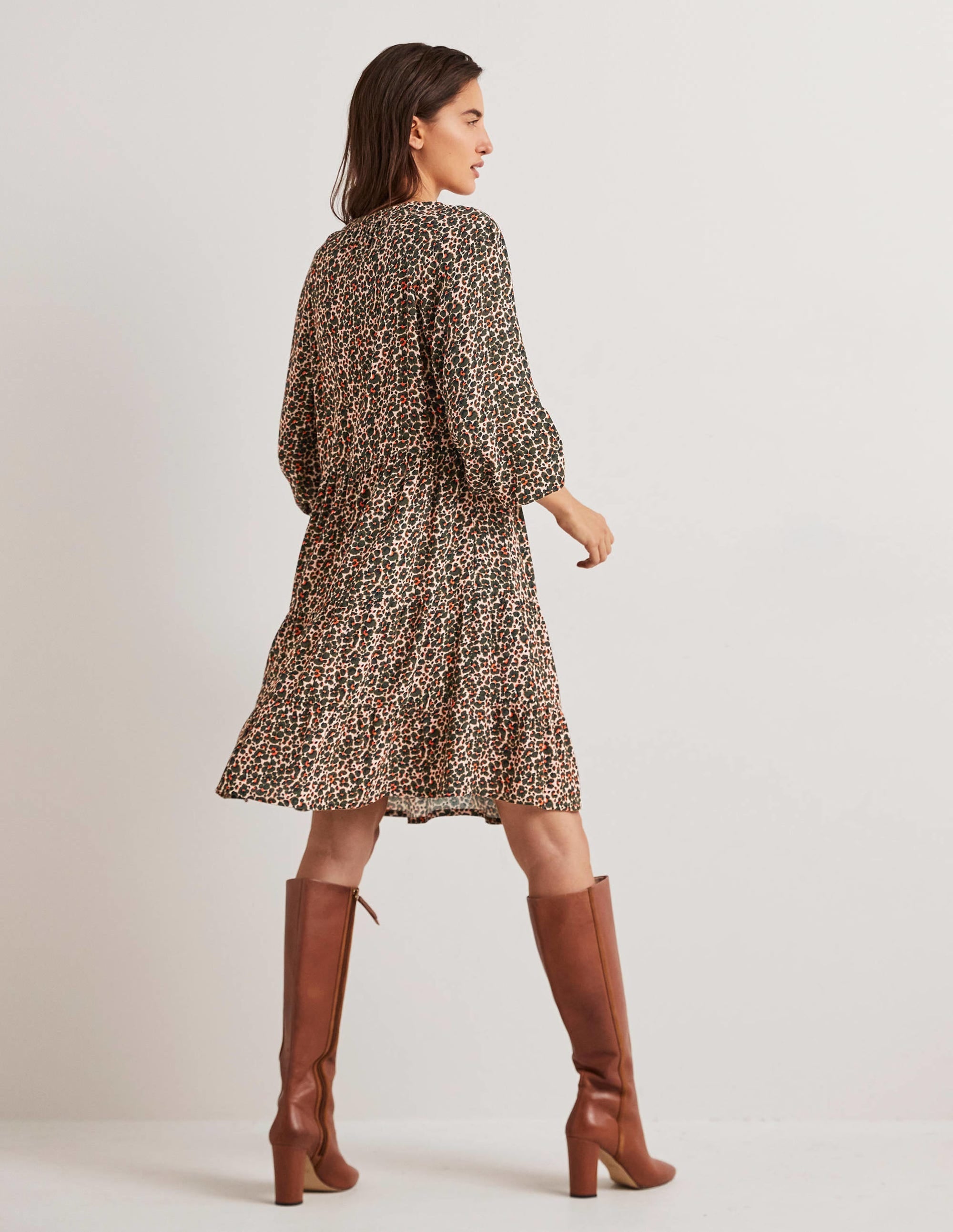 Notch Neck Tiered Dress-Milkshake, Abstract Bud - Image 3