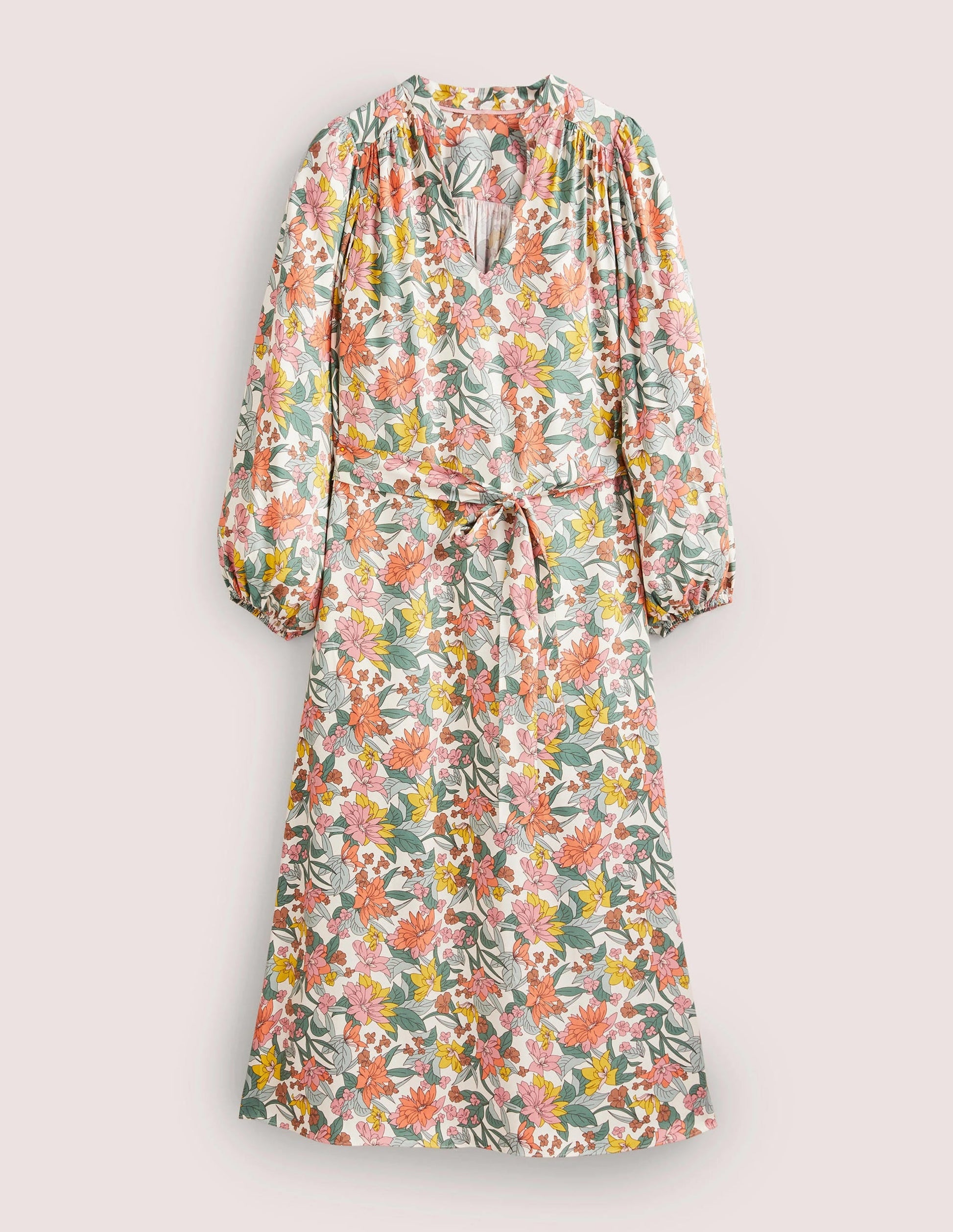 Notch Neck Blouson Midi Dress-Ivory, Botanical Vine-6