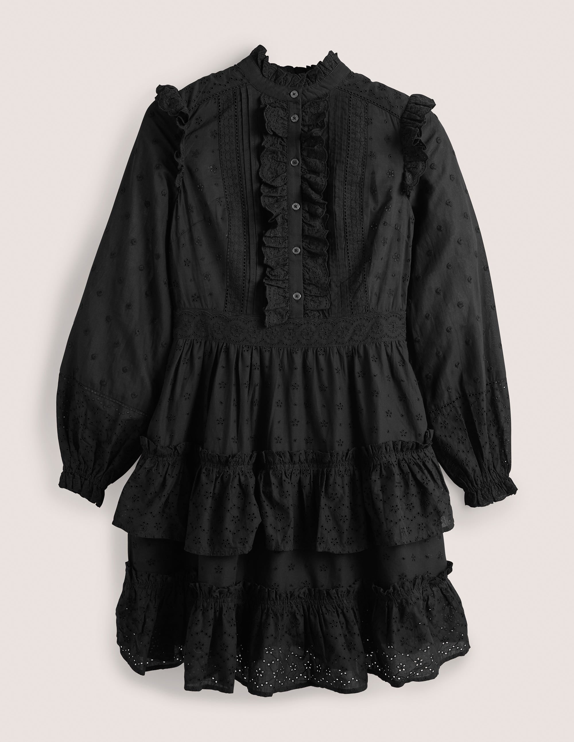 Mixed Broderie Shirt Dress-Black - Image 6