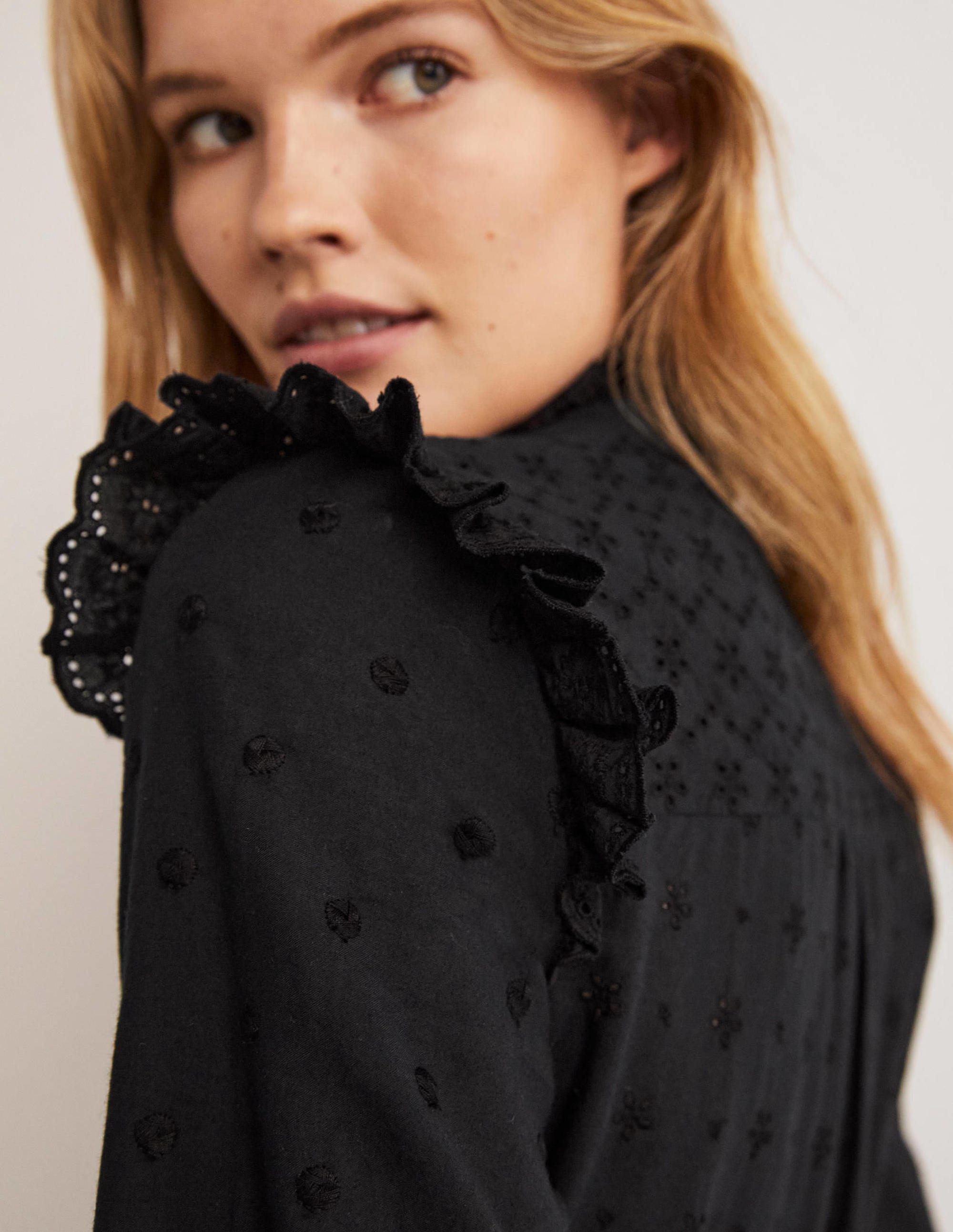 Mixed Broderie Shirt Dress-Black - Image 2
