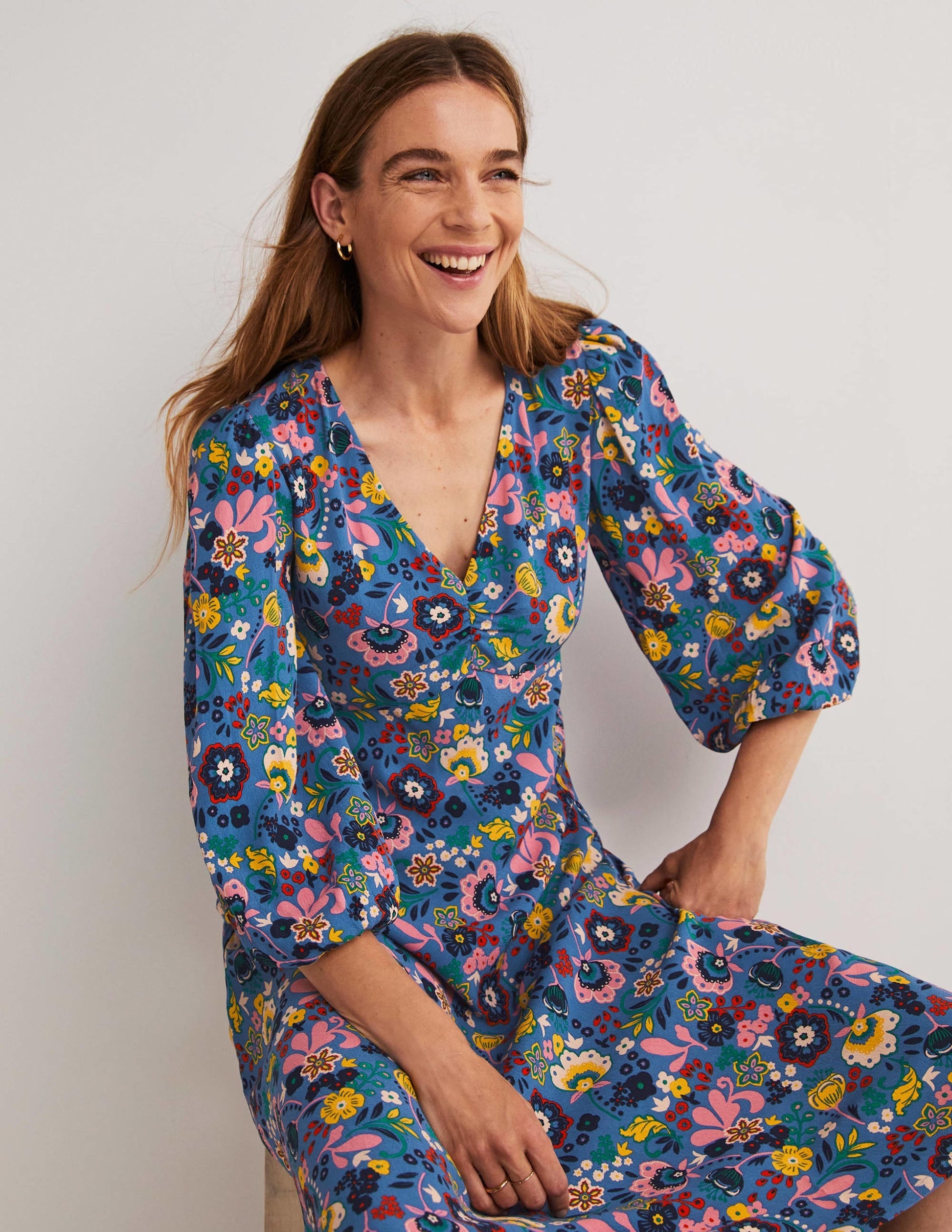 Empire Midi Tea Dress-Riviera Blue, Pretty Paradise-1