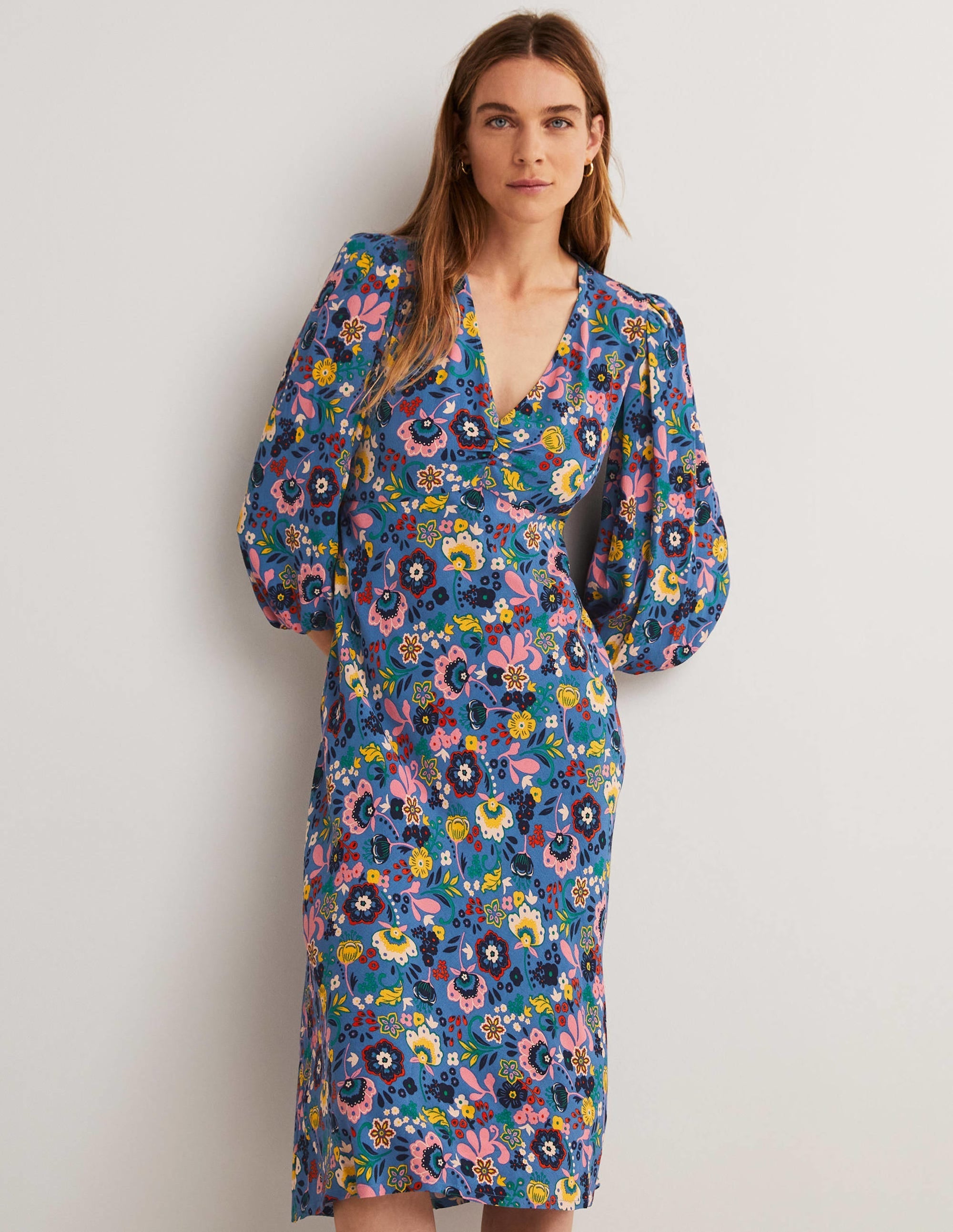 Empire Midi Tea Dress-Riviera Blue, Pretty Paradise - Image 2
