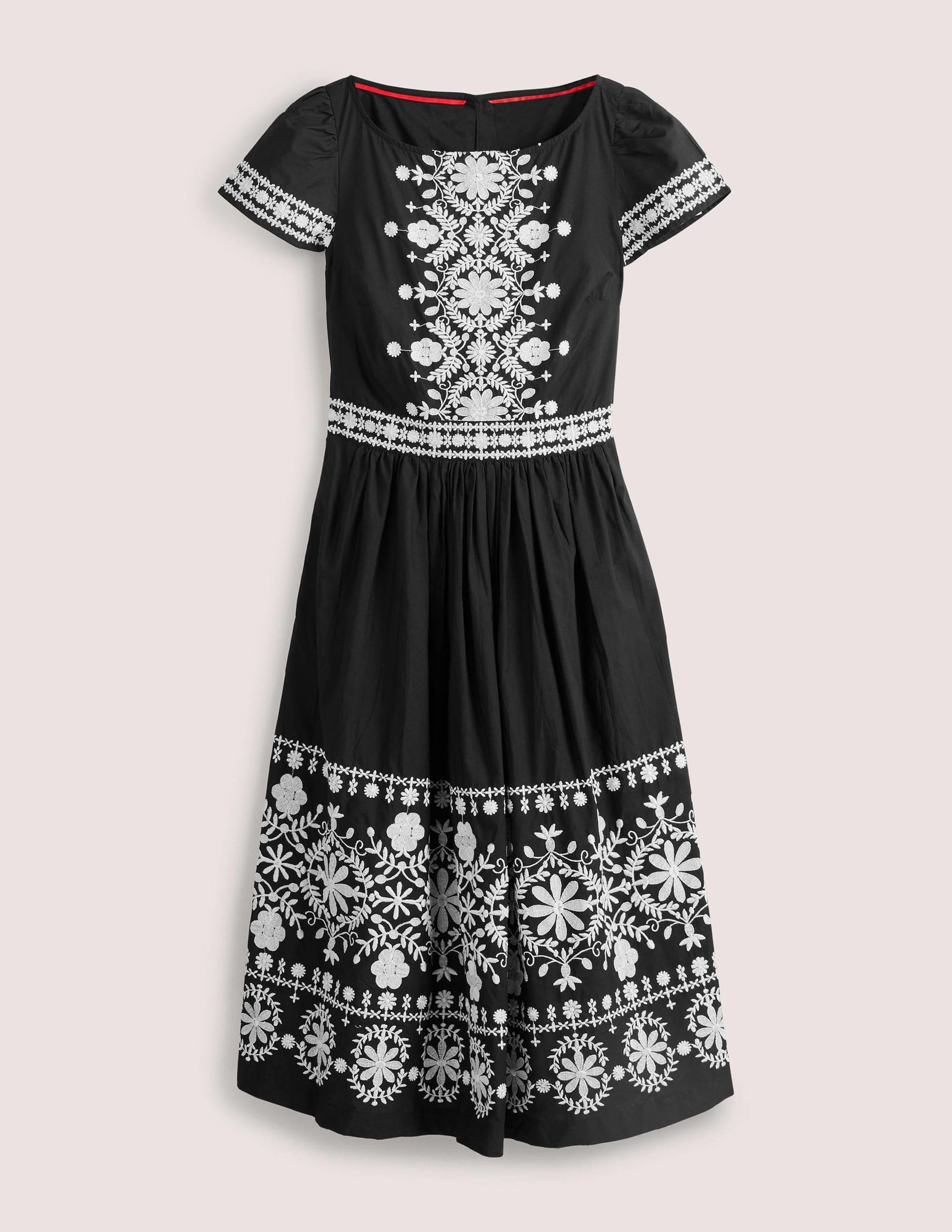 Embroidered Detail Midi Dress-Black-5