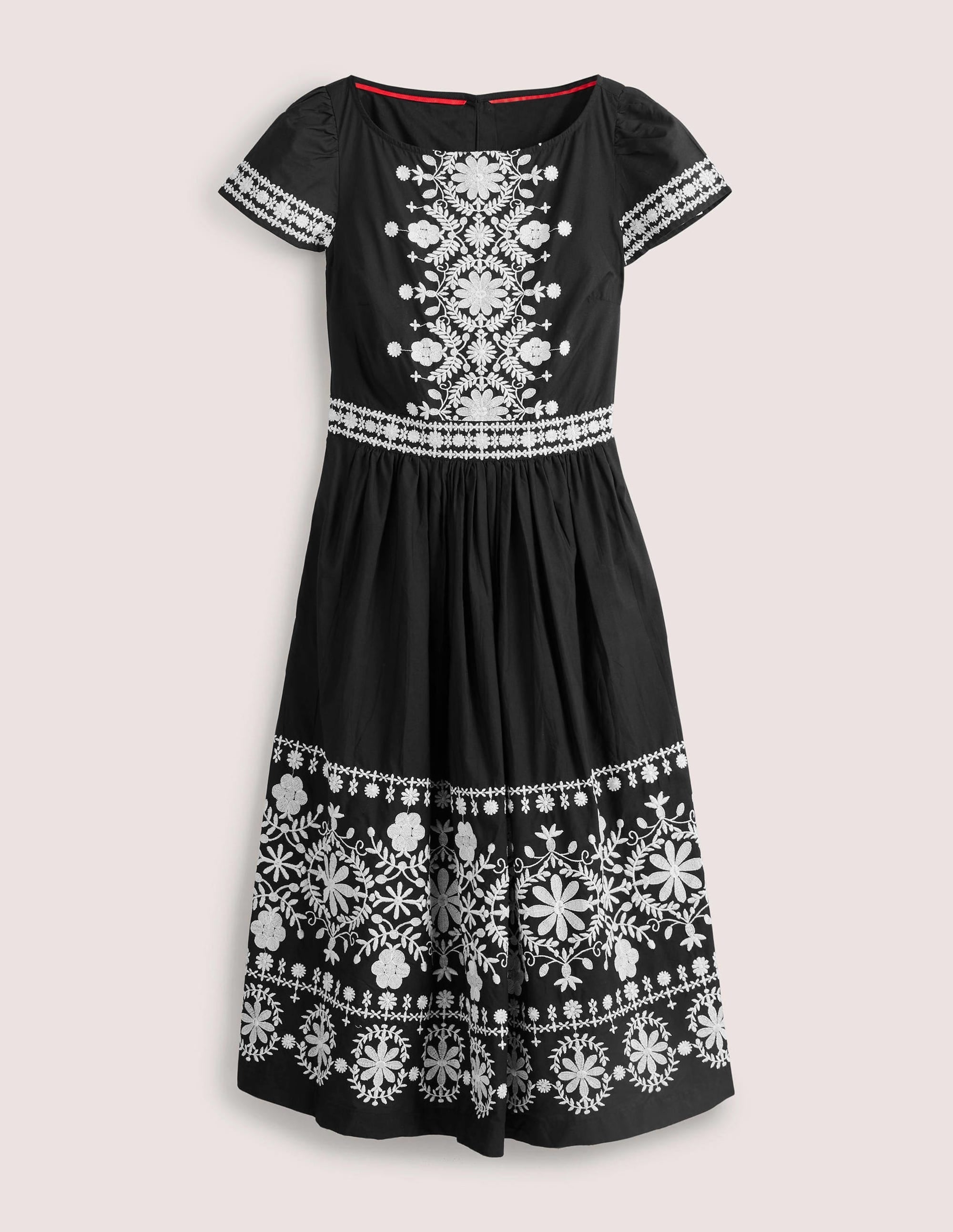 Embroidered Detail Midi Dress-Black - Image 5