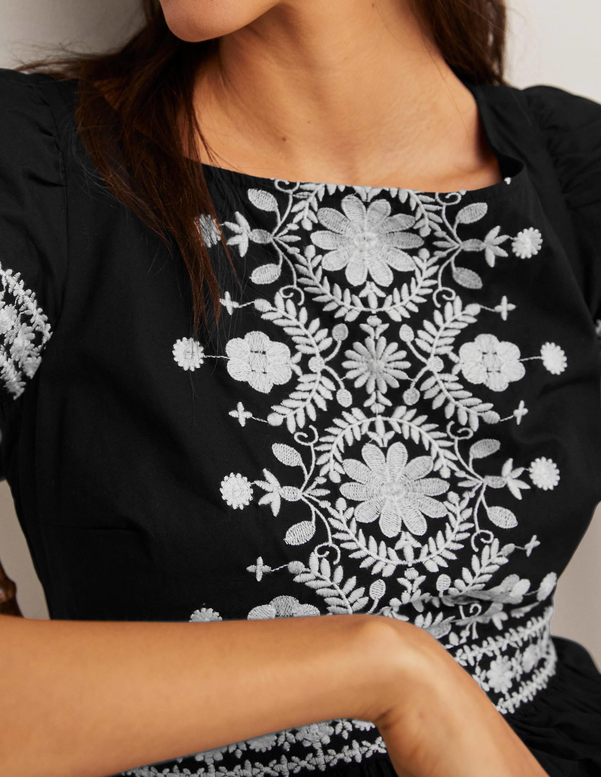 Embroidered Detail Midi Dress-Black - Image 2
