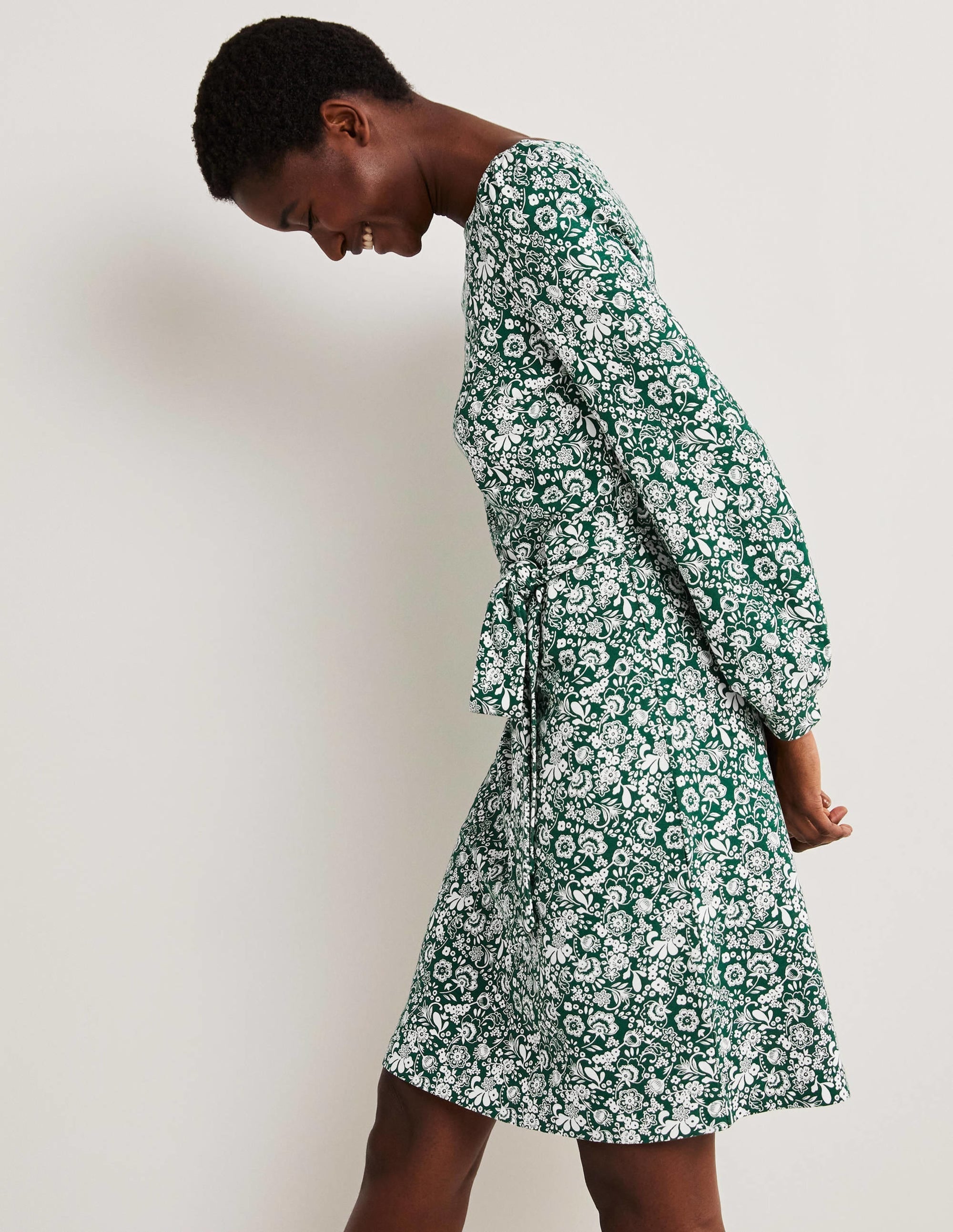Tie Detail Jersey Shift Dress-Hunter Green, Pretty Paradise - Image 1
