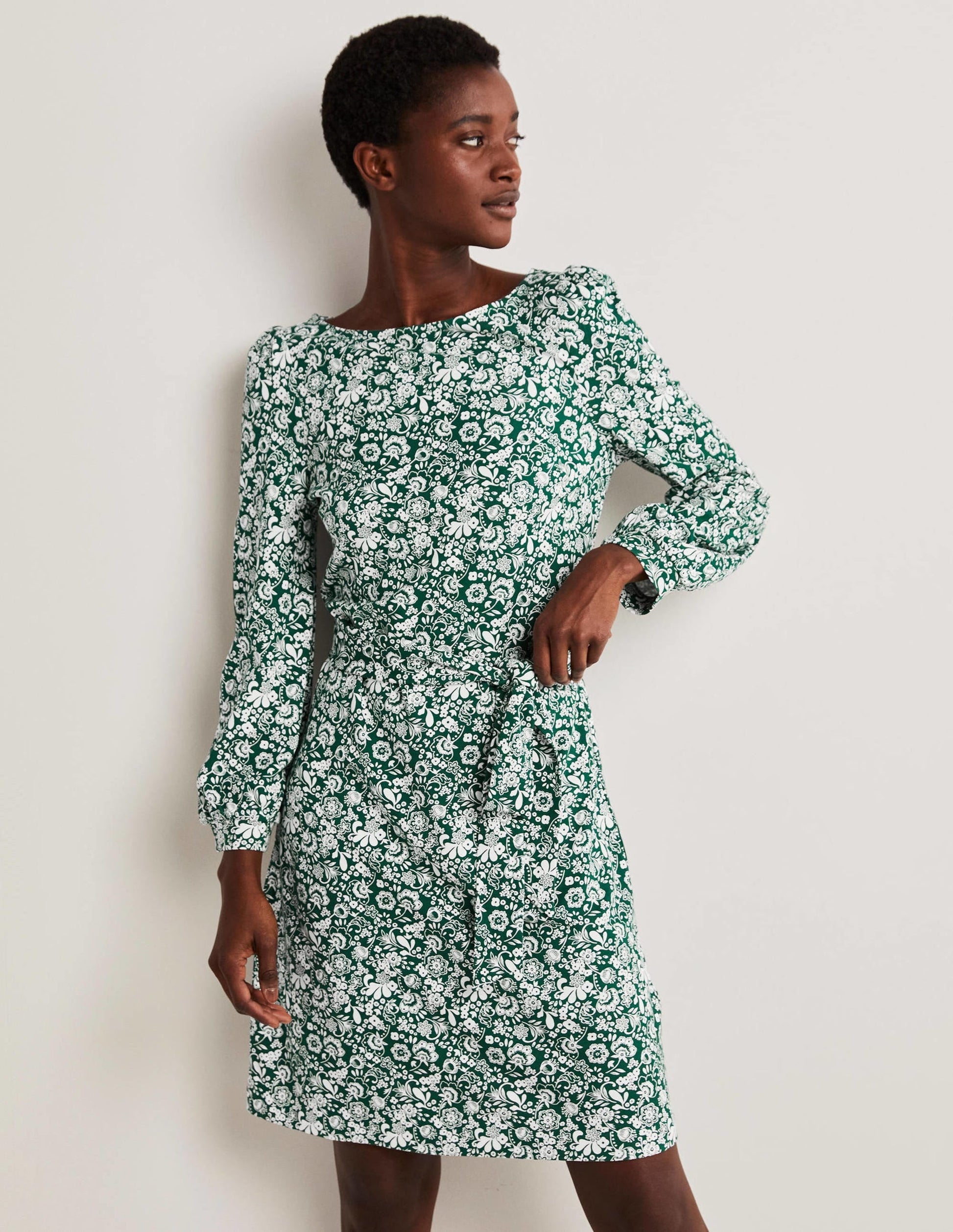 Tie Detail Jersey Shift Dress-Hunter Green, Pretty Paradise-2