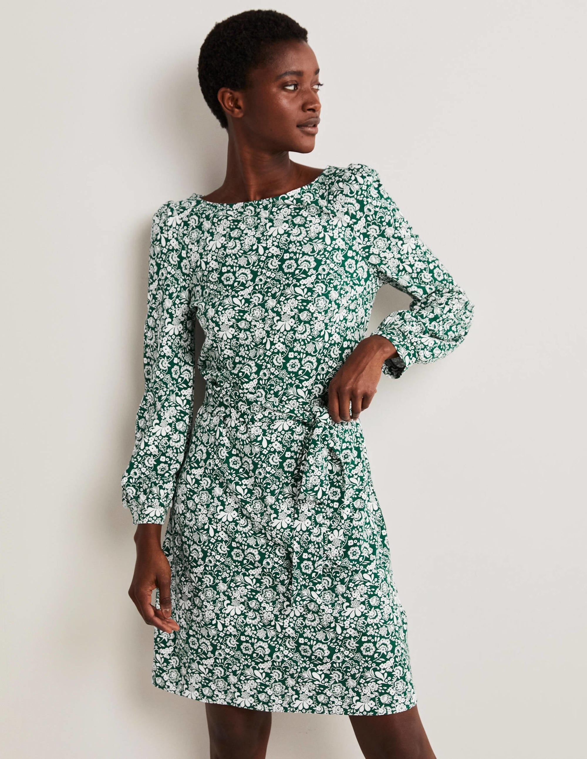 Tie Detail Jersey Shift Dress-Hunter Green, Pretty Paradise - Image 2
