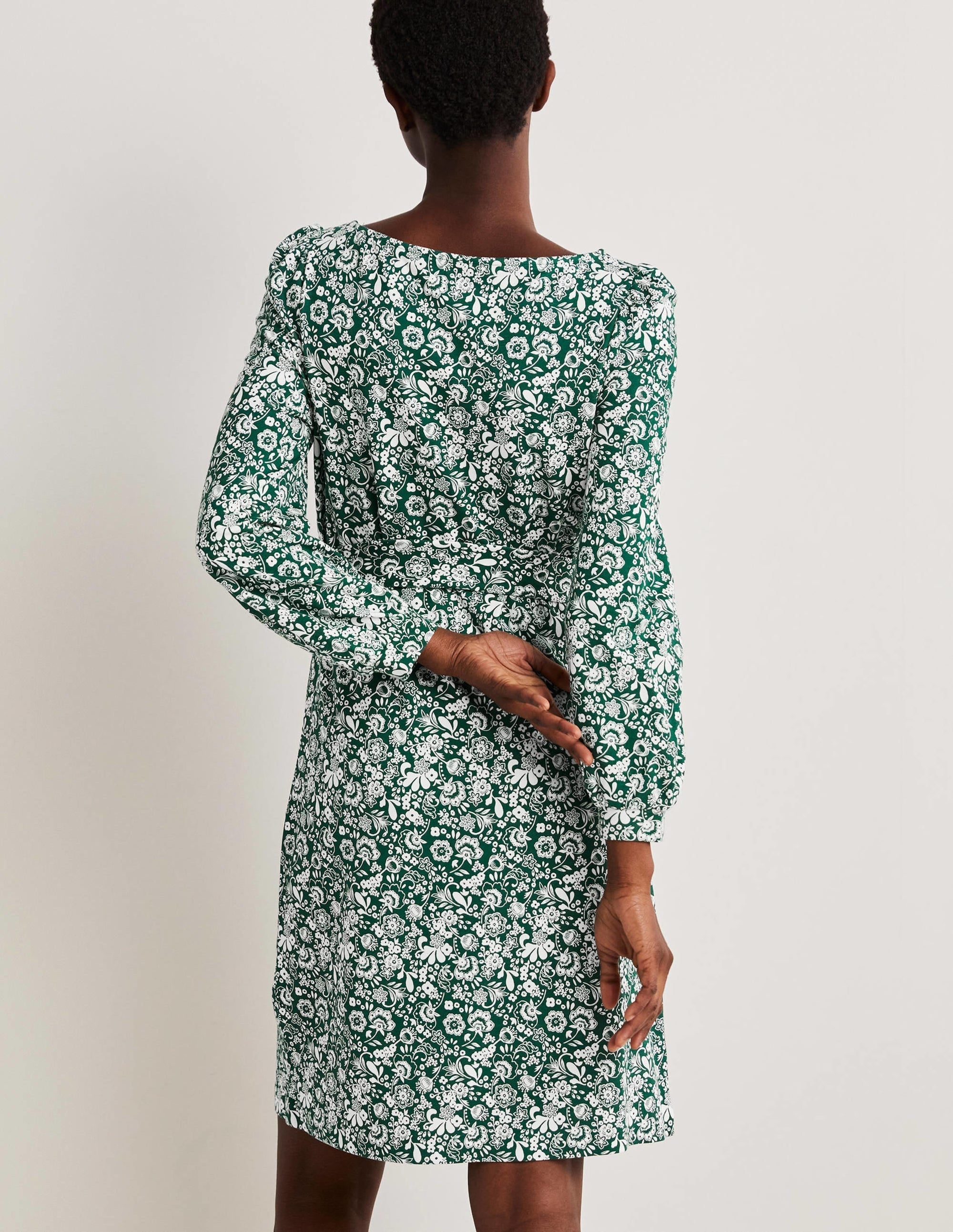 Tie Detail Jersey Shift Dress-Hunter Green, Pretty Paradise - Image 3