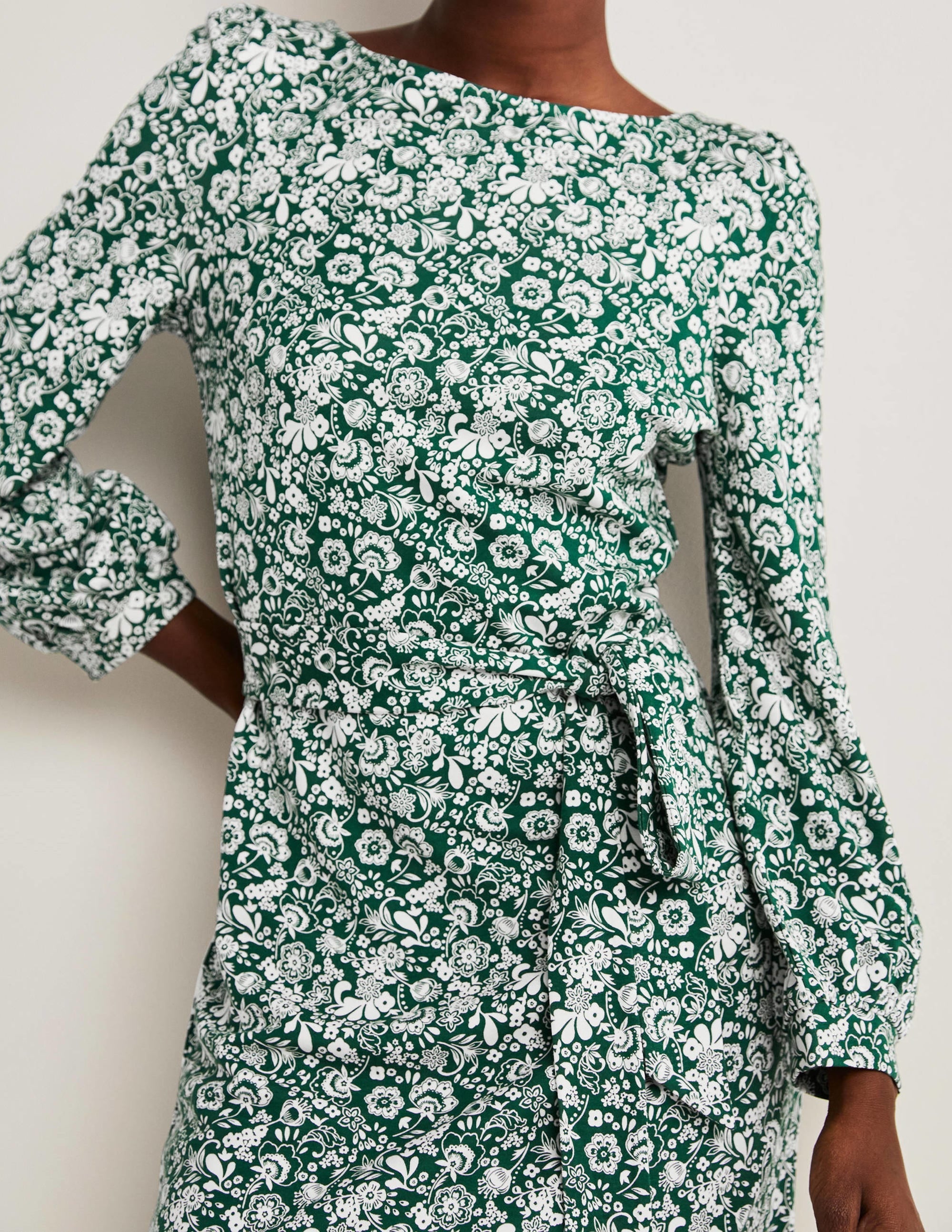 Tie Detail Jersey Shift Dress-Hunter Green, Pretty Paradise - Image 4