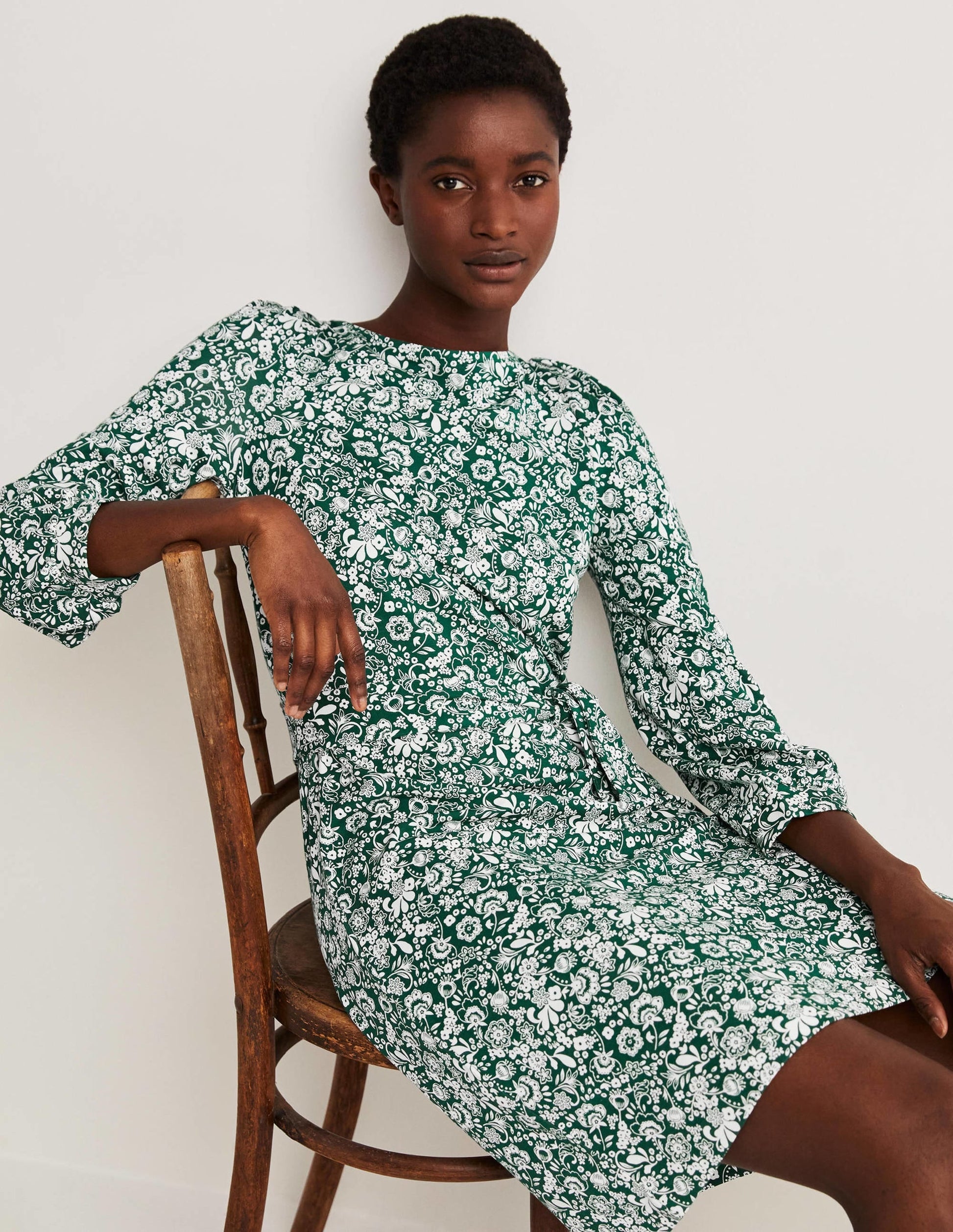 Tie Detail Jersey Shift Dress-Hunter Green, Pretty Paradise-5