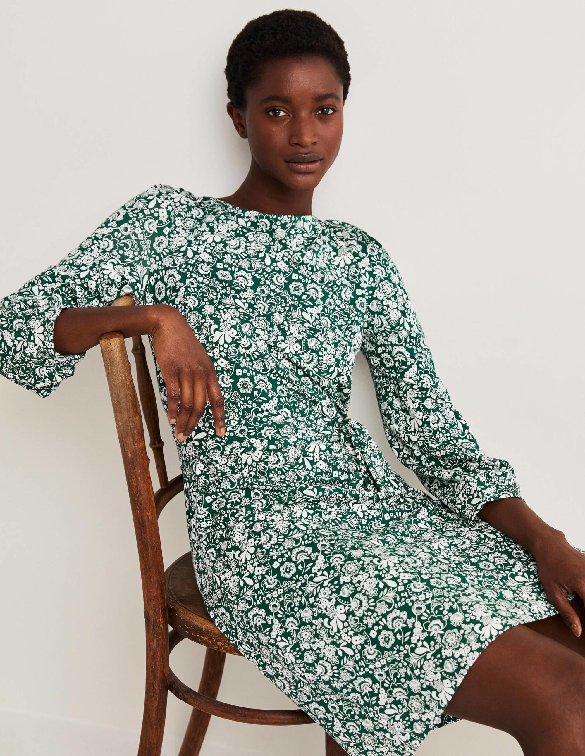 Tie Detail Jersey Shift Dress-Hunter Green, Pretty Paradise - Image 5