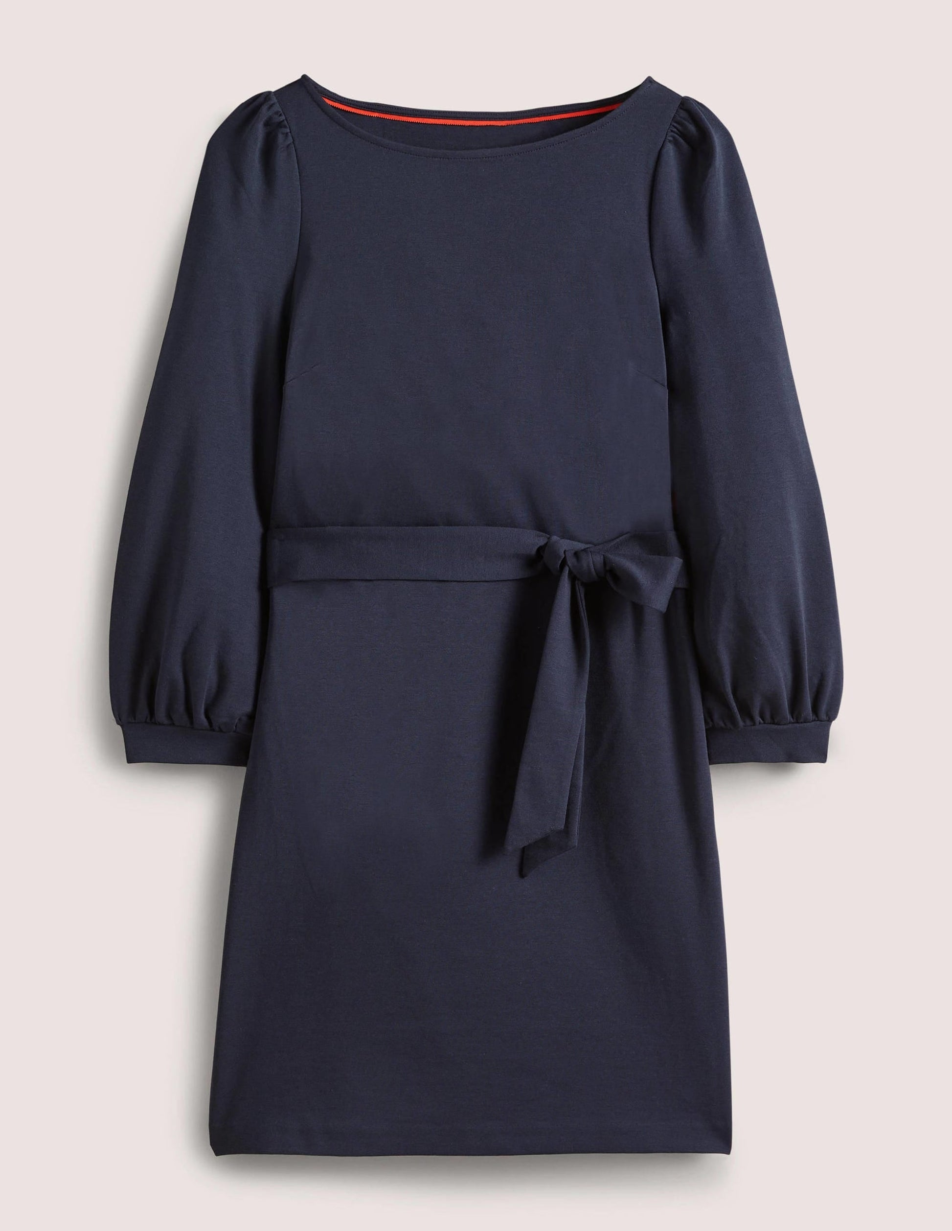 Tie Detail Jersey Shift Dress-Navy-5