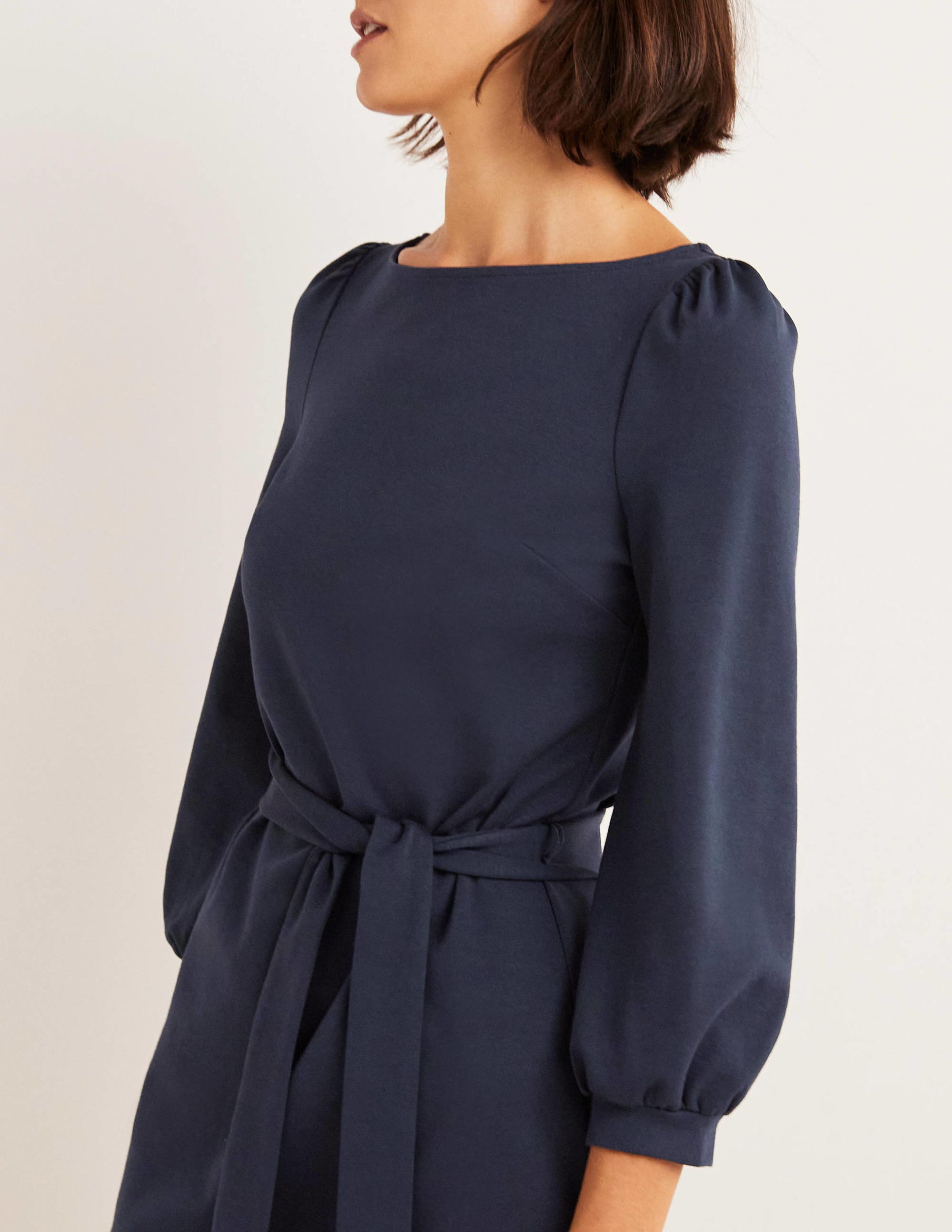 Tie Detail Jersey Shift Dress-Navy - Image 2