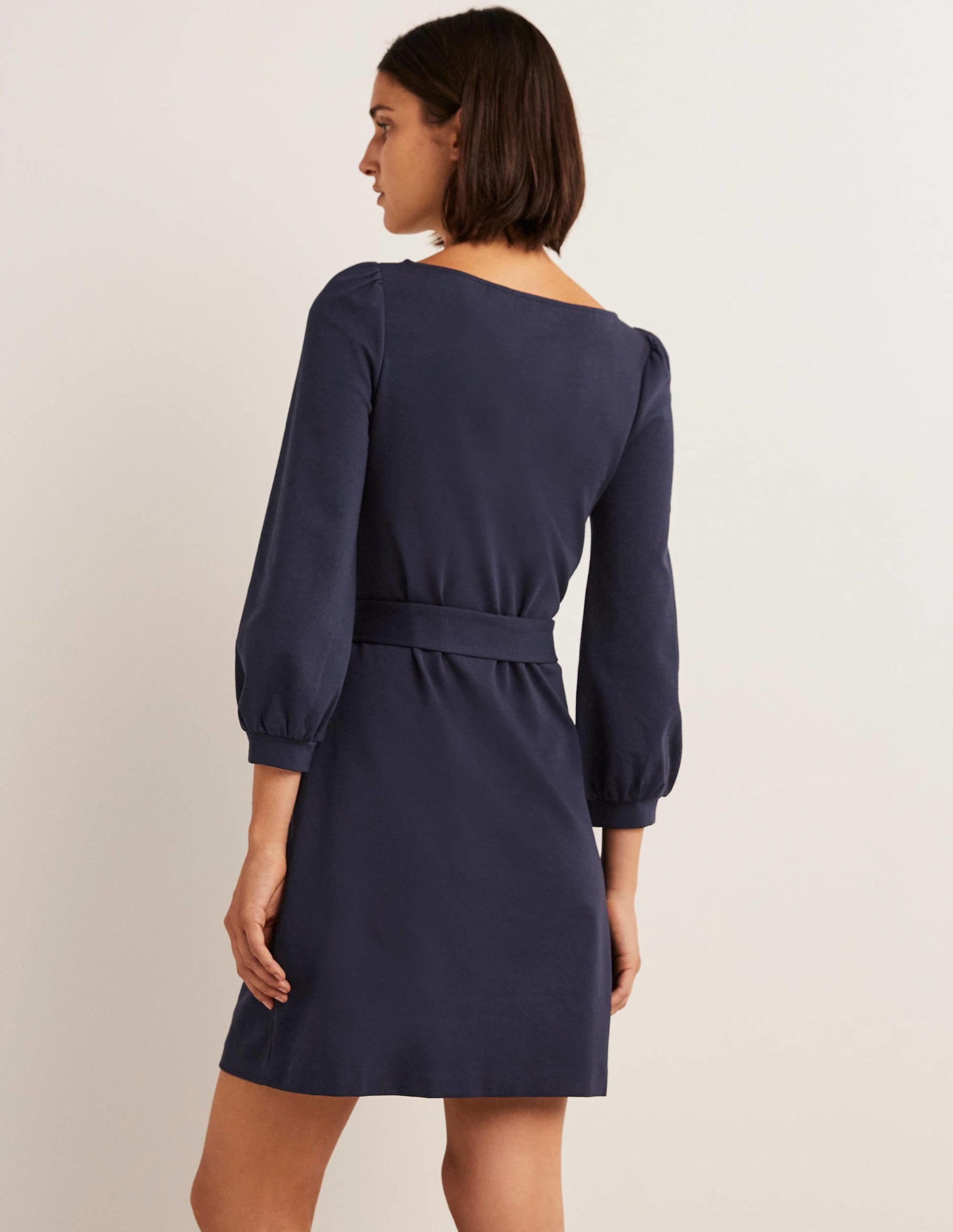 Tie Detail Jersey Shift Dress-Navy-3