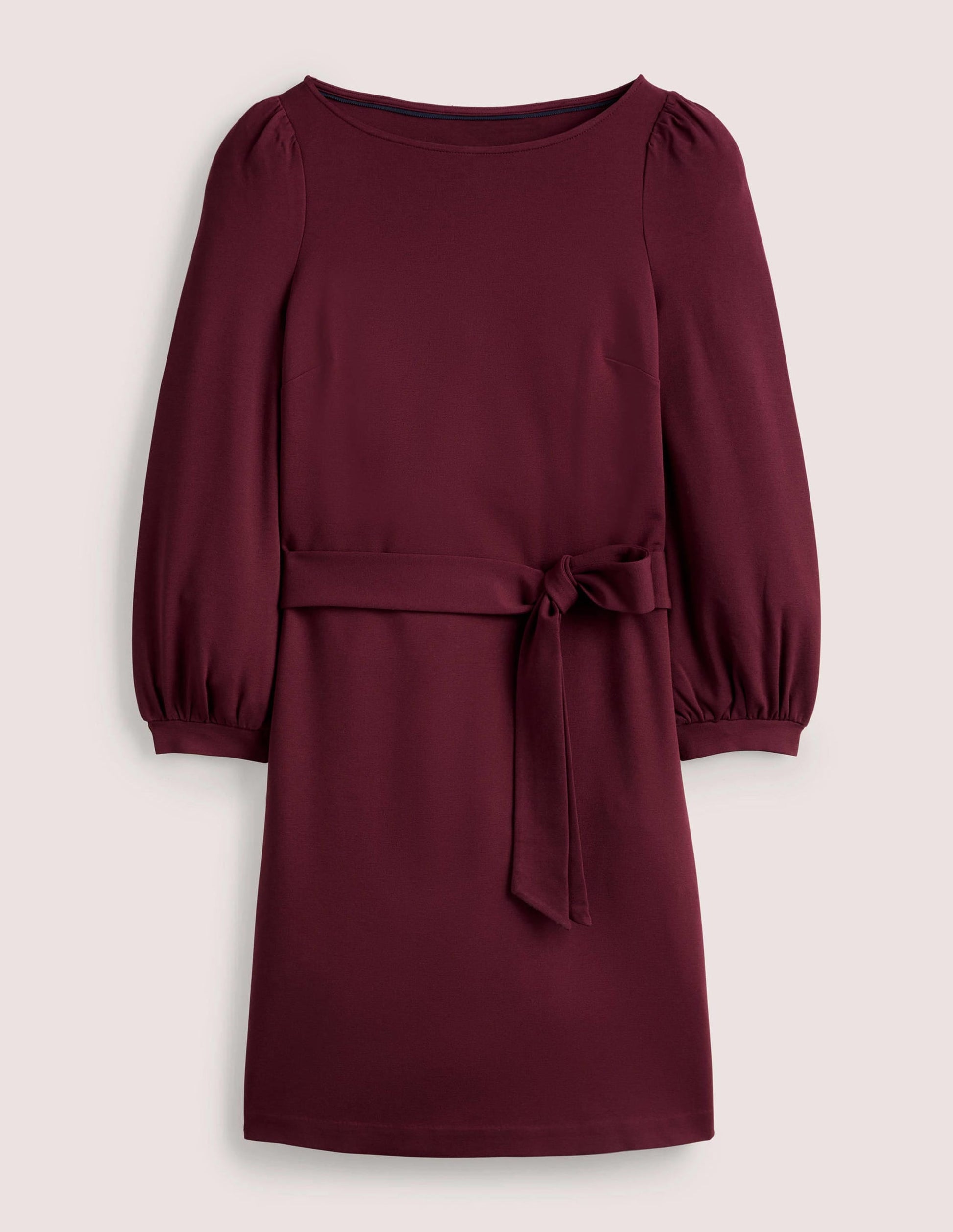 Tie Detail Jersey Shift Dress-Mulled Wine-5