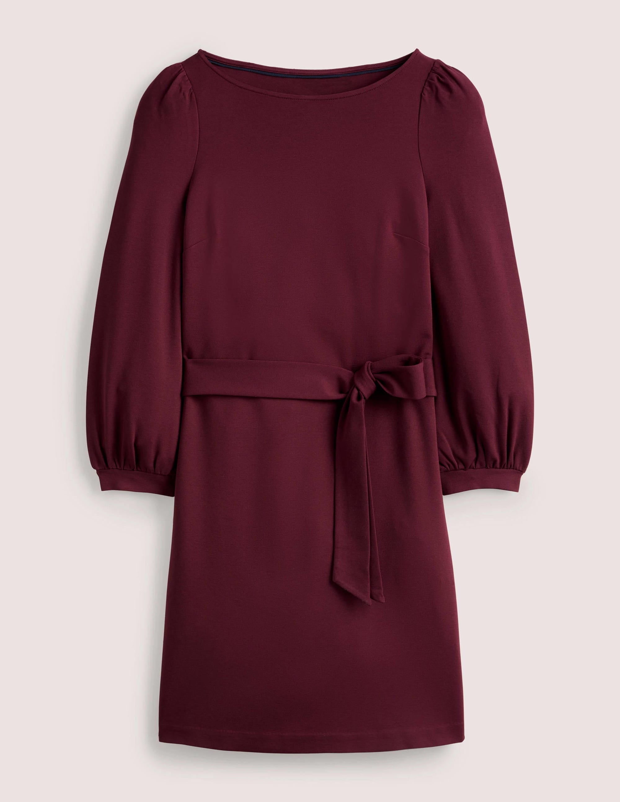 Tie Detail Jersey Shift Dress-Mulled Wine - Image 5