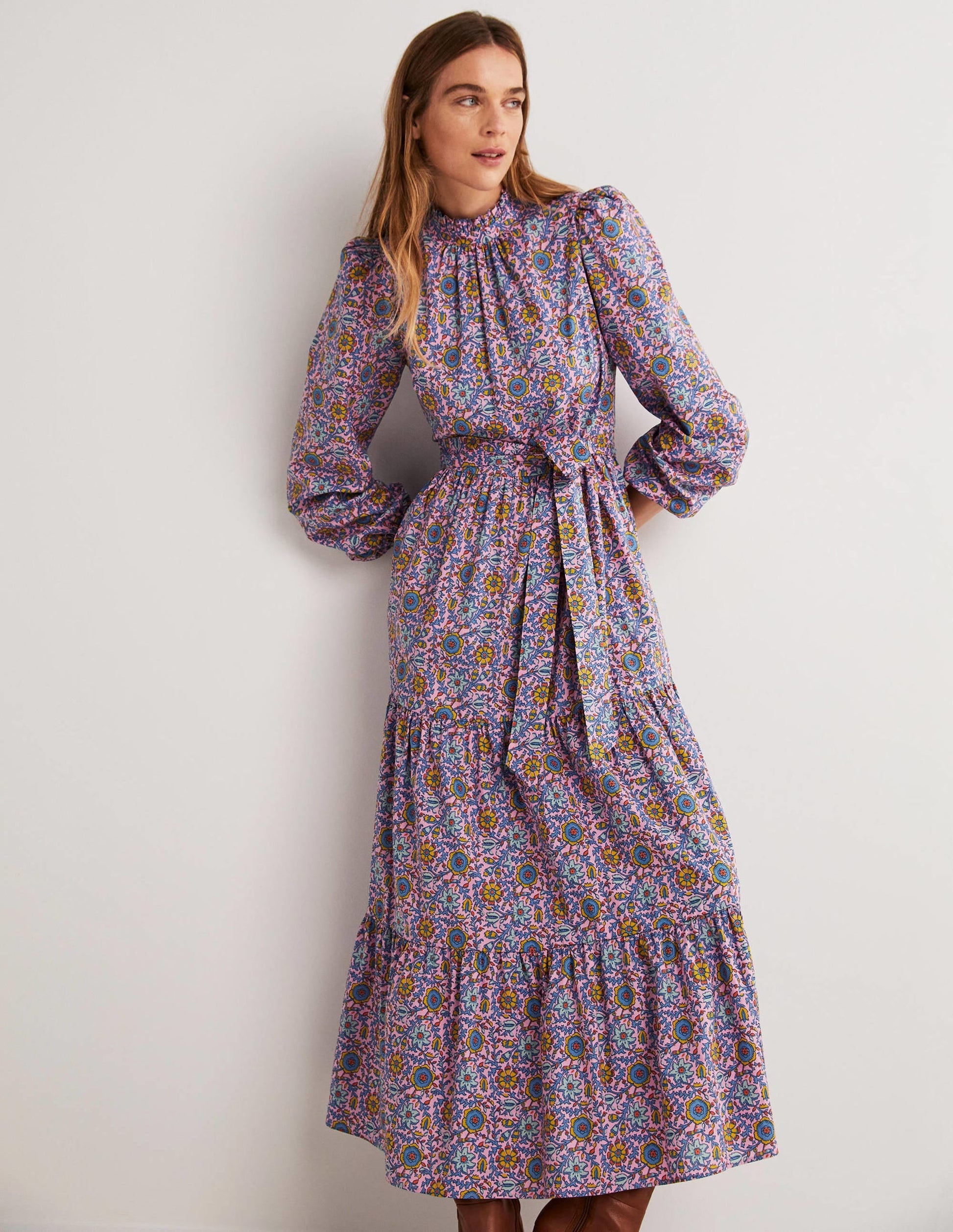 Mutton Sleeve Maxi Dress-Cherry Blossom, Enchanting-1