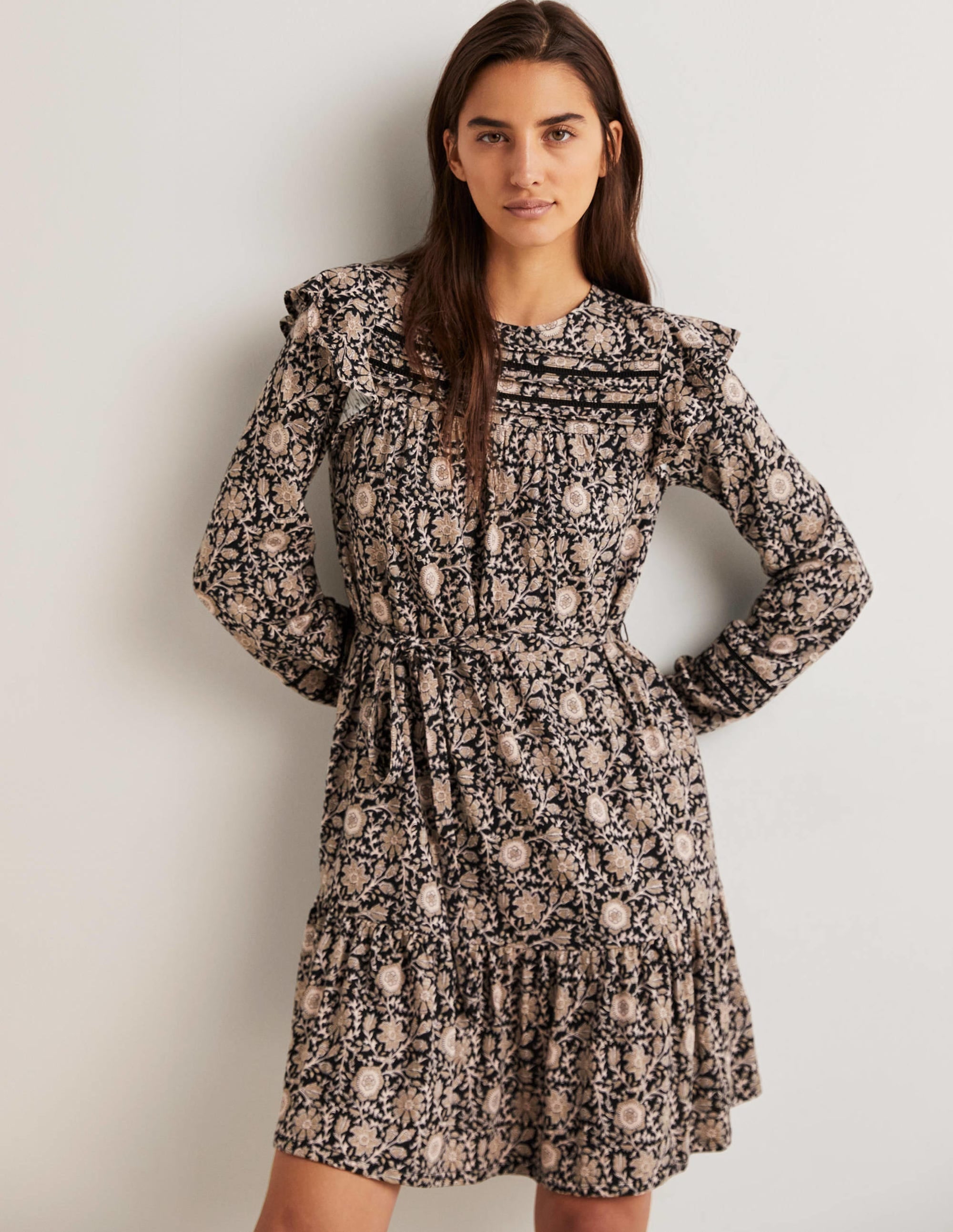 Trim Detail Jersey Dress-Black, Enchanting Twig - Image 1