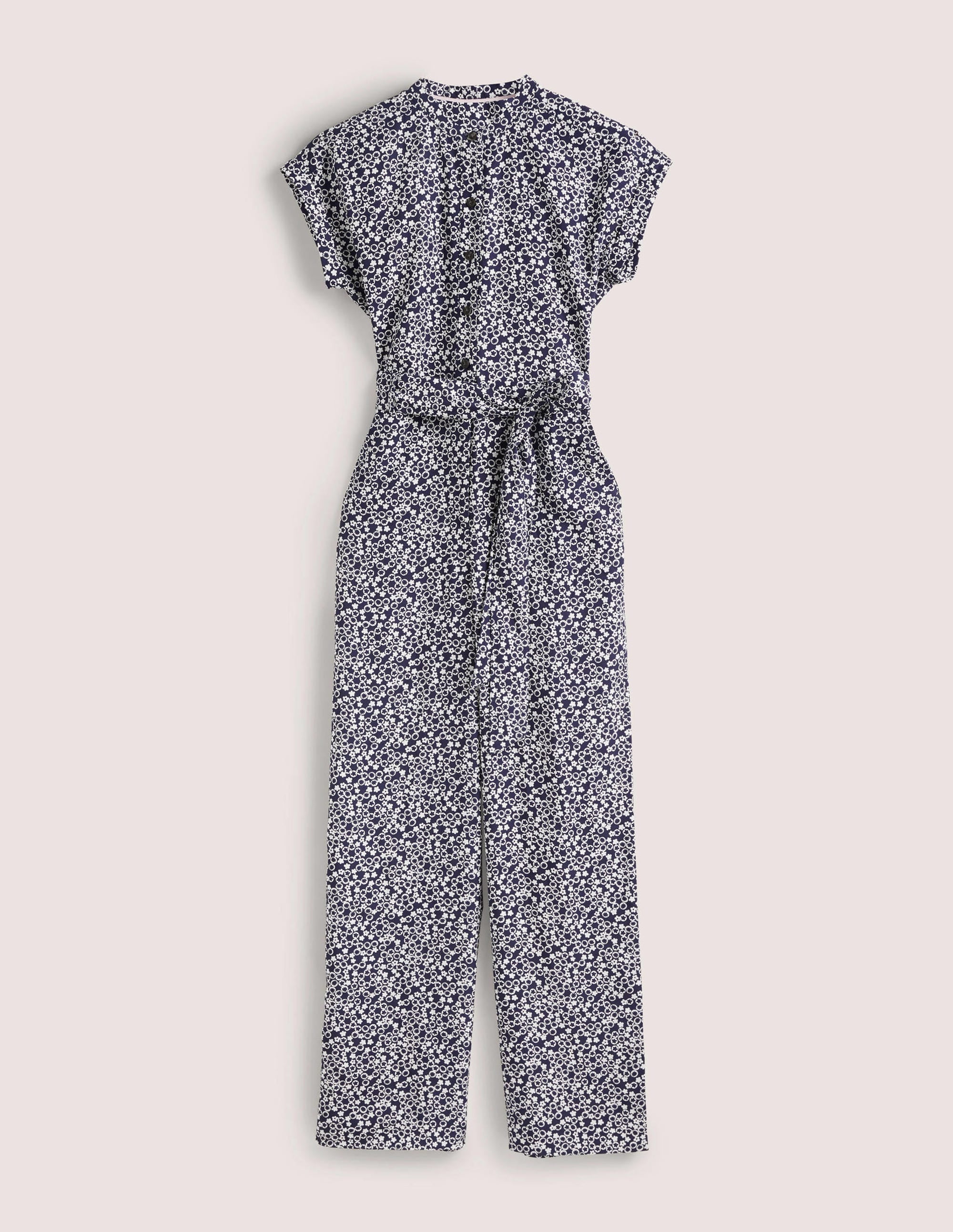 Tie Waist Jumpsuit-Navy, Floral Pebble - Image 5