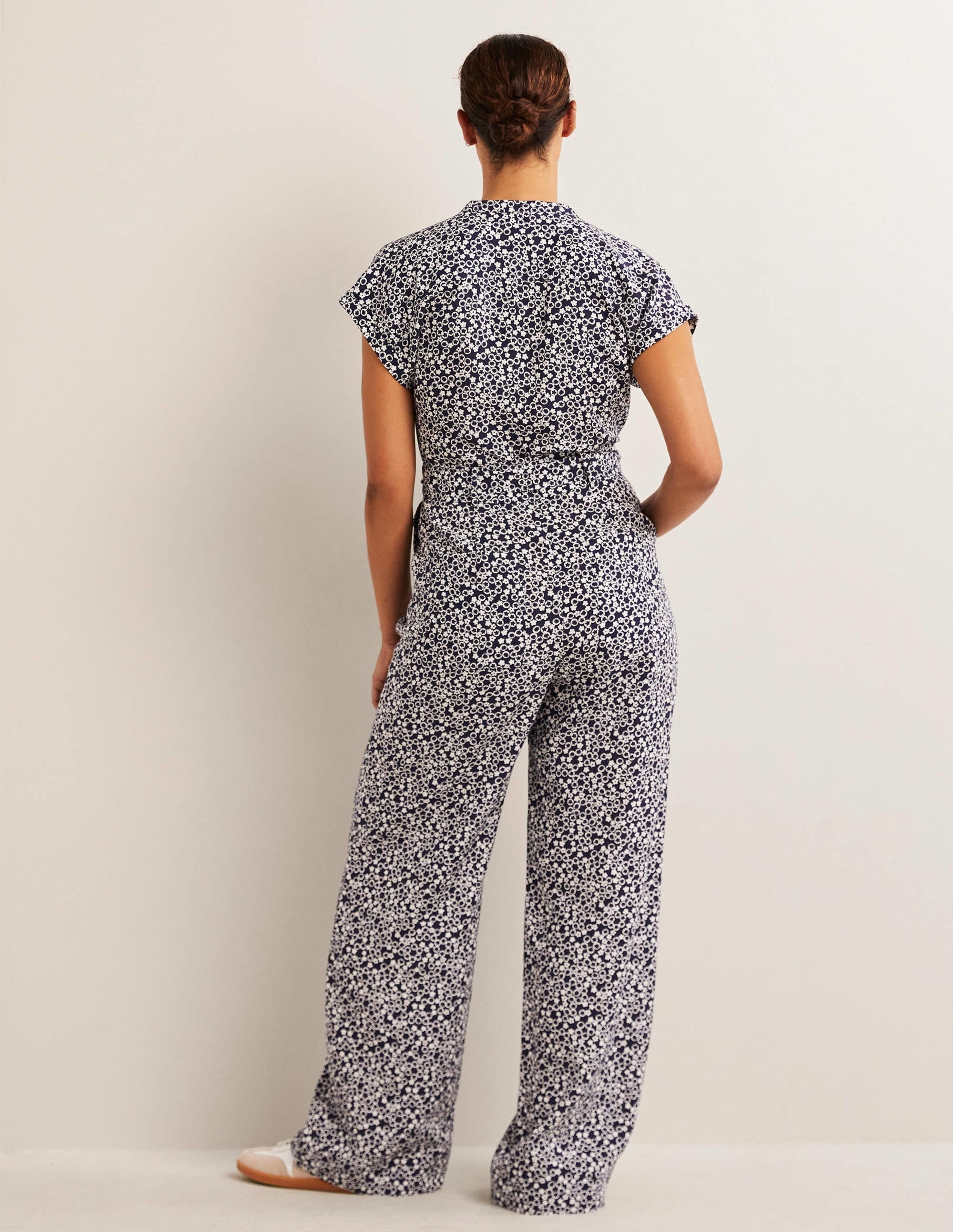 Tie Waist Jumpsuit-Navy, Floral Pebble - Image 3