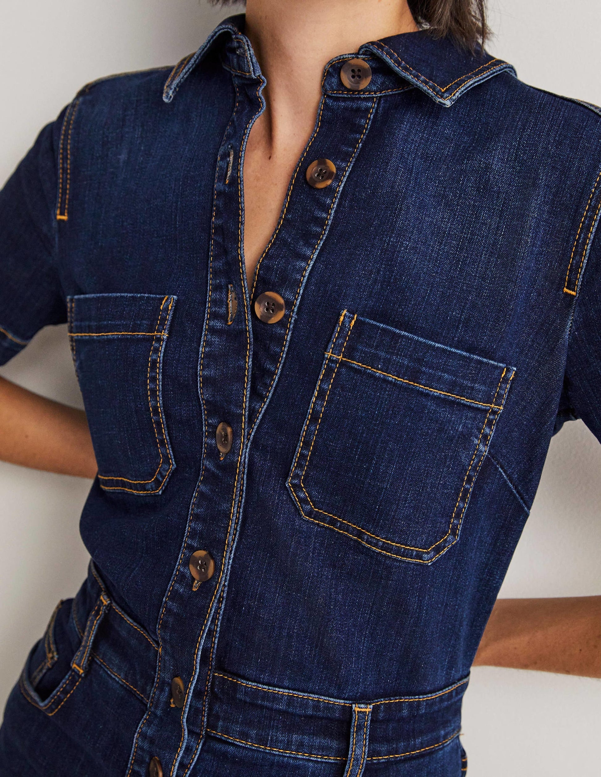 Bootcut Denim Jumpsuit-Indigo-2