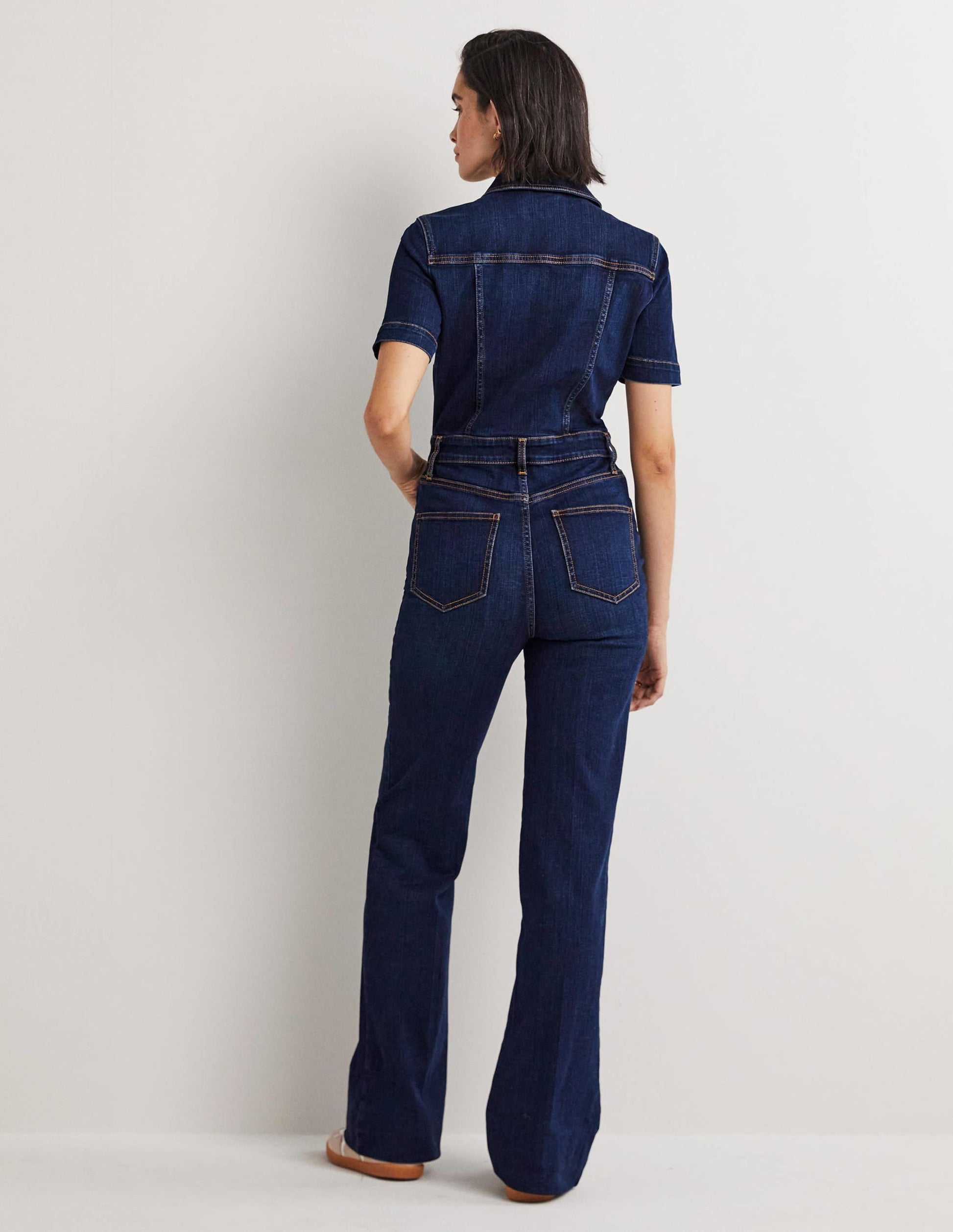 Bootcut Denim Jumpsuit-Indigo-3