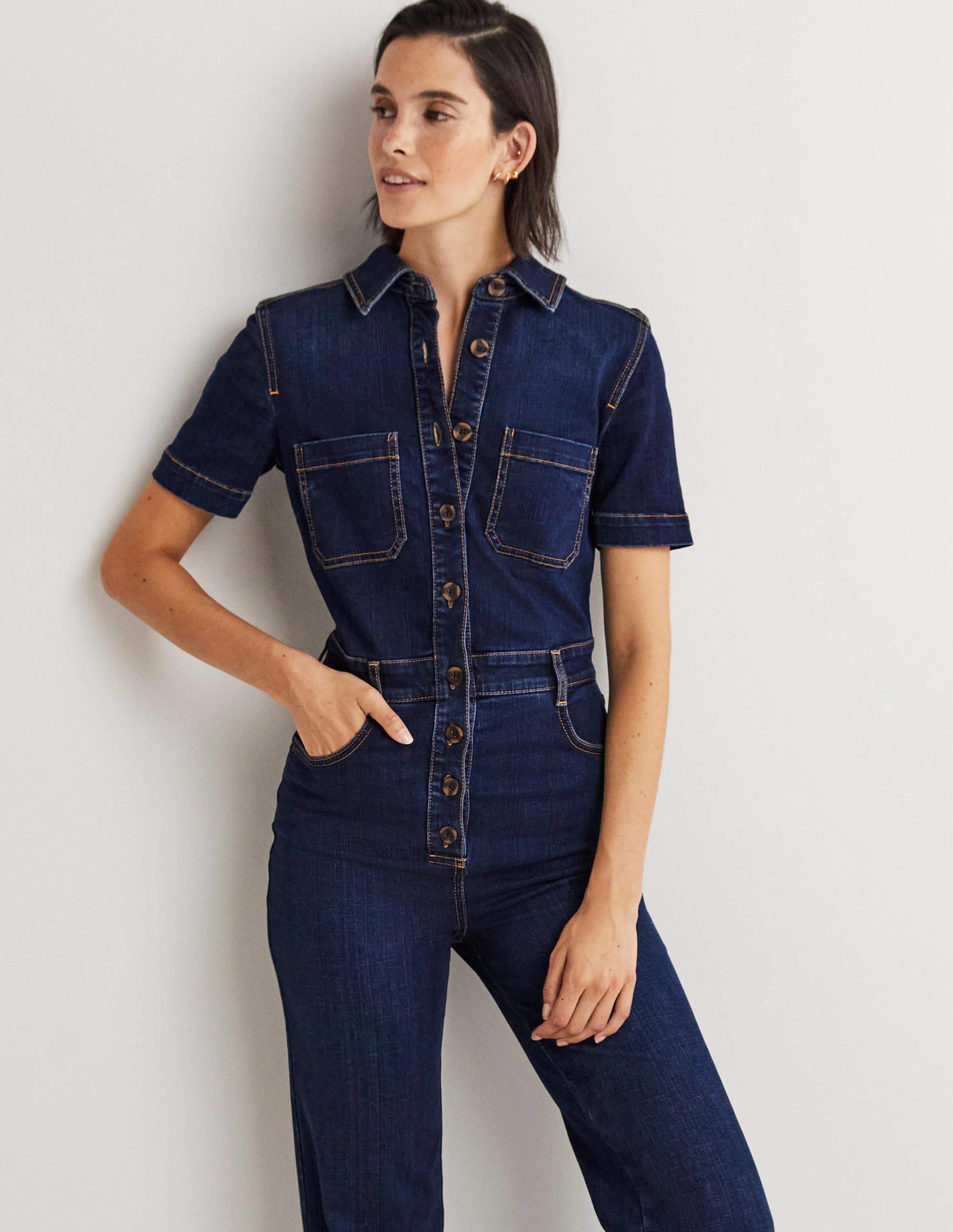 Bootcut Denim Jumpsuit-Indigo-4