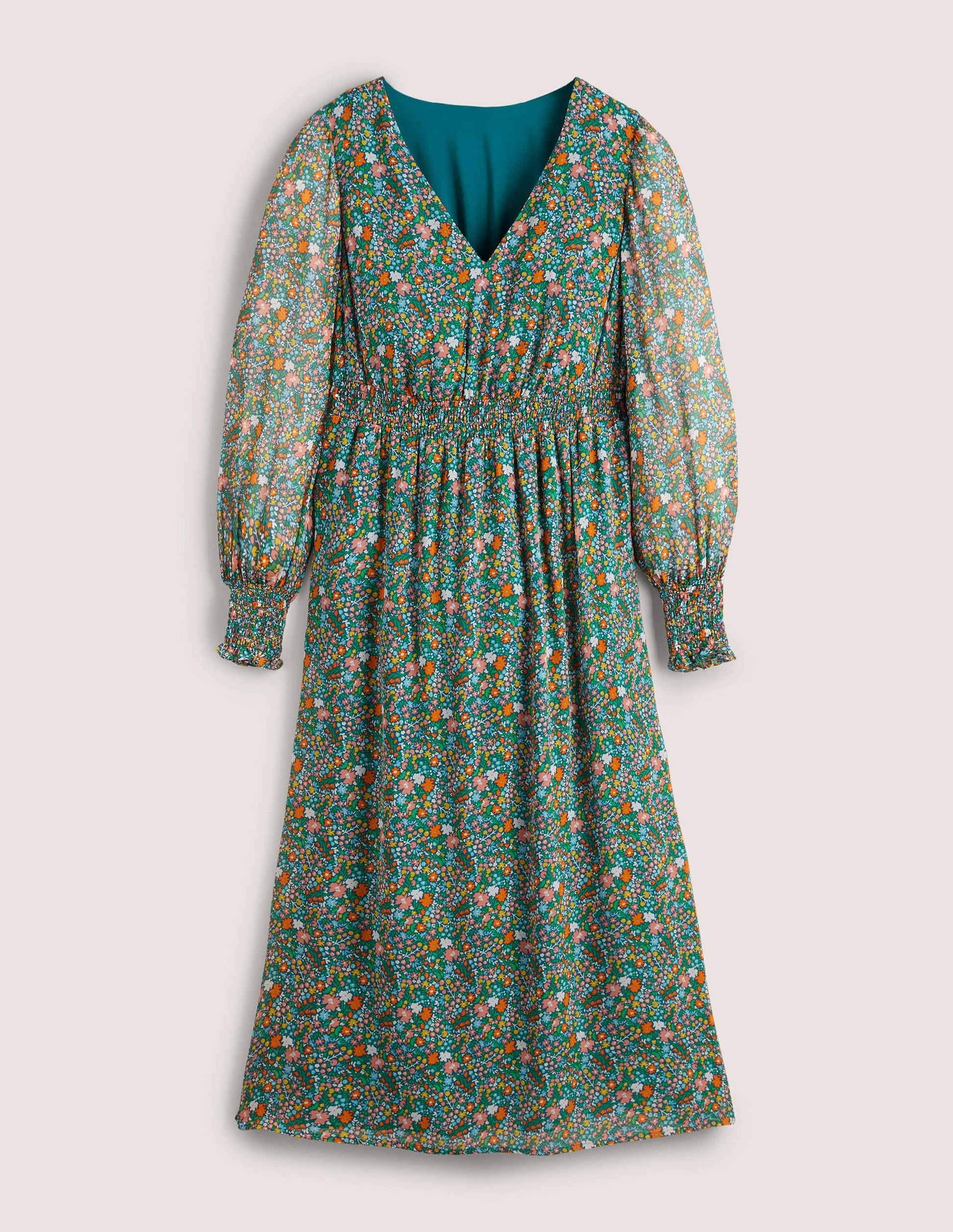 Smocked Waist Midi Dress-Multi, Abstract Ditsy-5