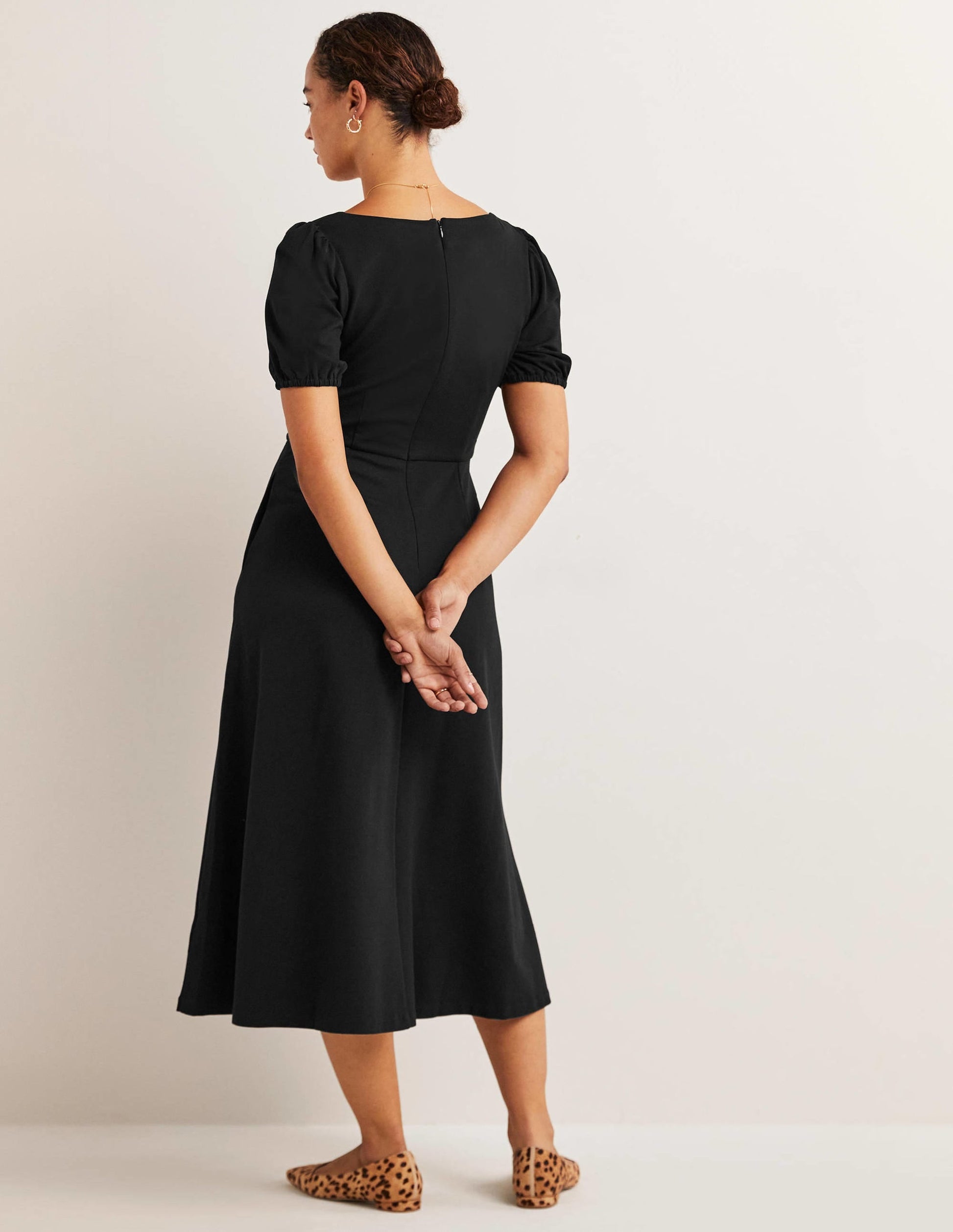 Short Sleeve Jersey Midi Dress-Black-3