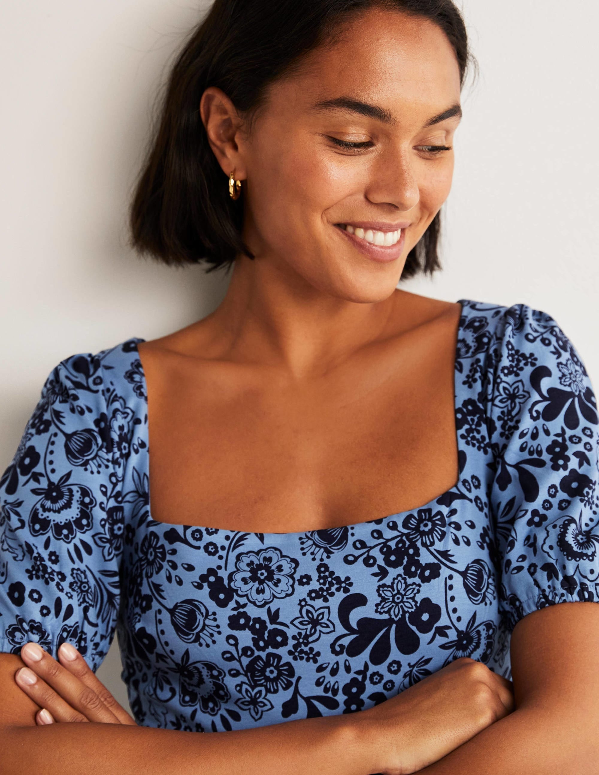 Short Sleeve Jersey Midi Dress-Riviera Blue, Pretty Paradise - Image 2
