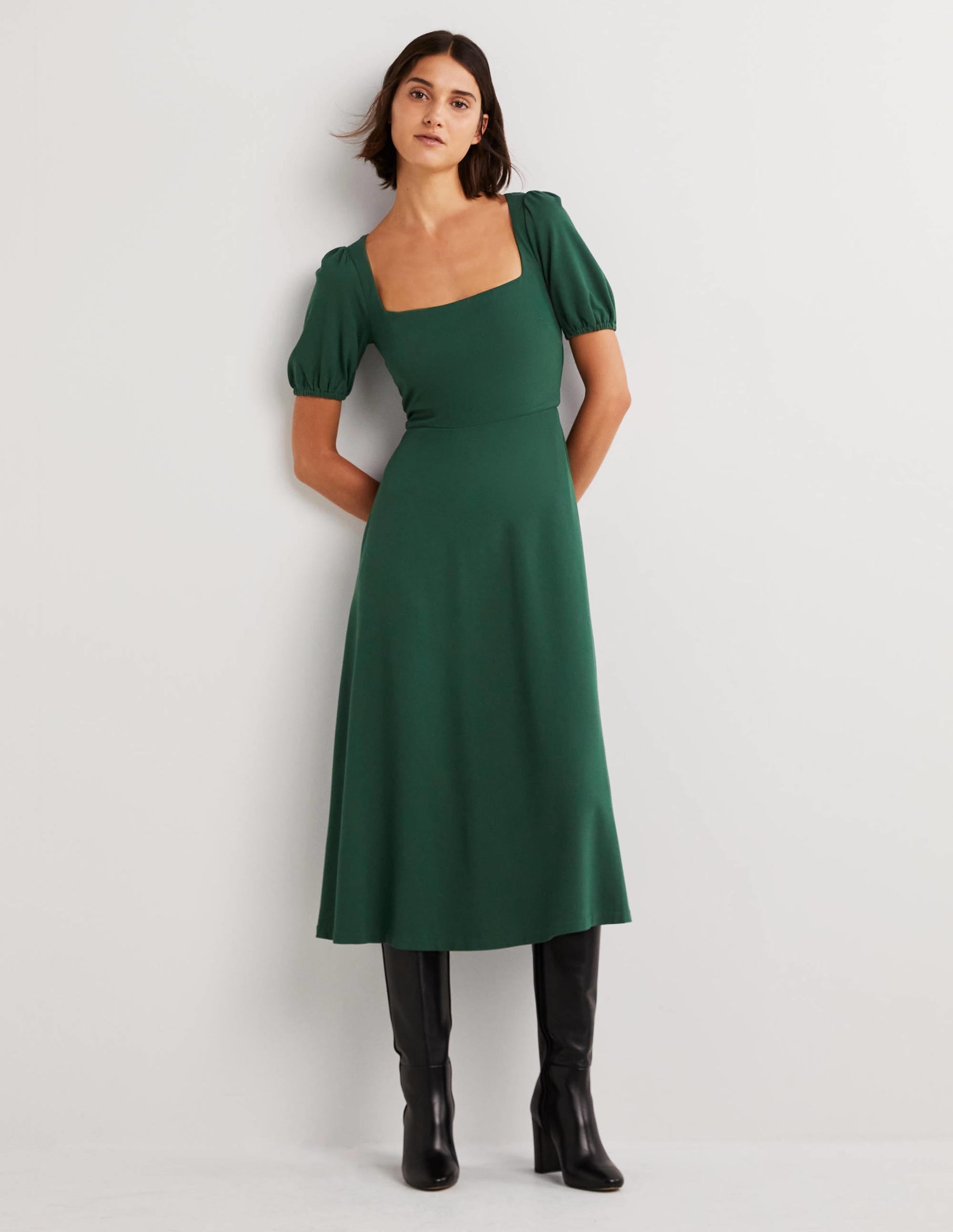 Short Sleeve Jersey Midi Dress-Hunter Green - Image 1