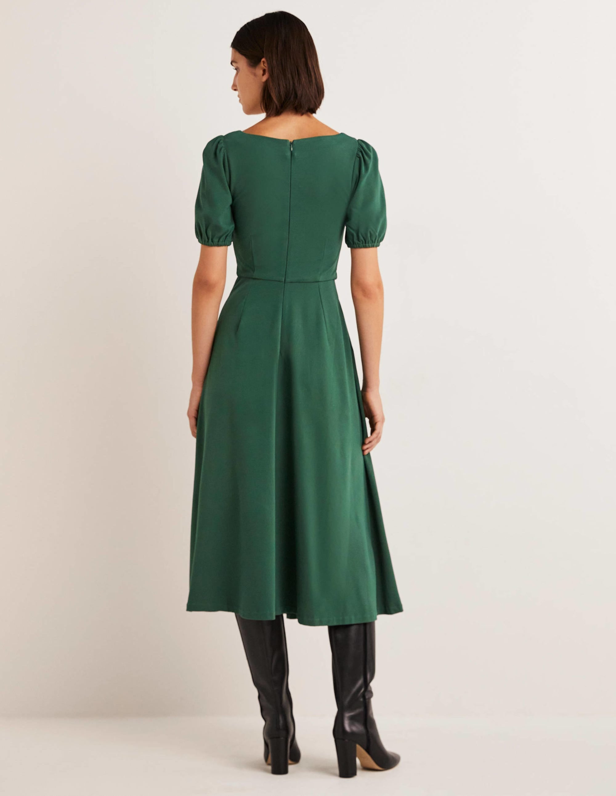 Short Sleeve Jersey Midi Dress-Hunter Green - Image 3