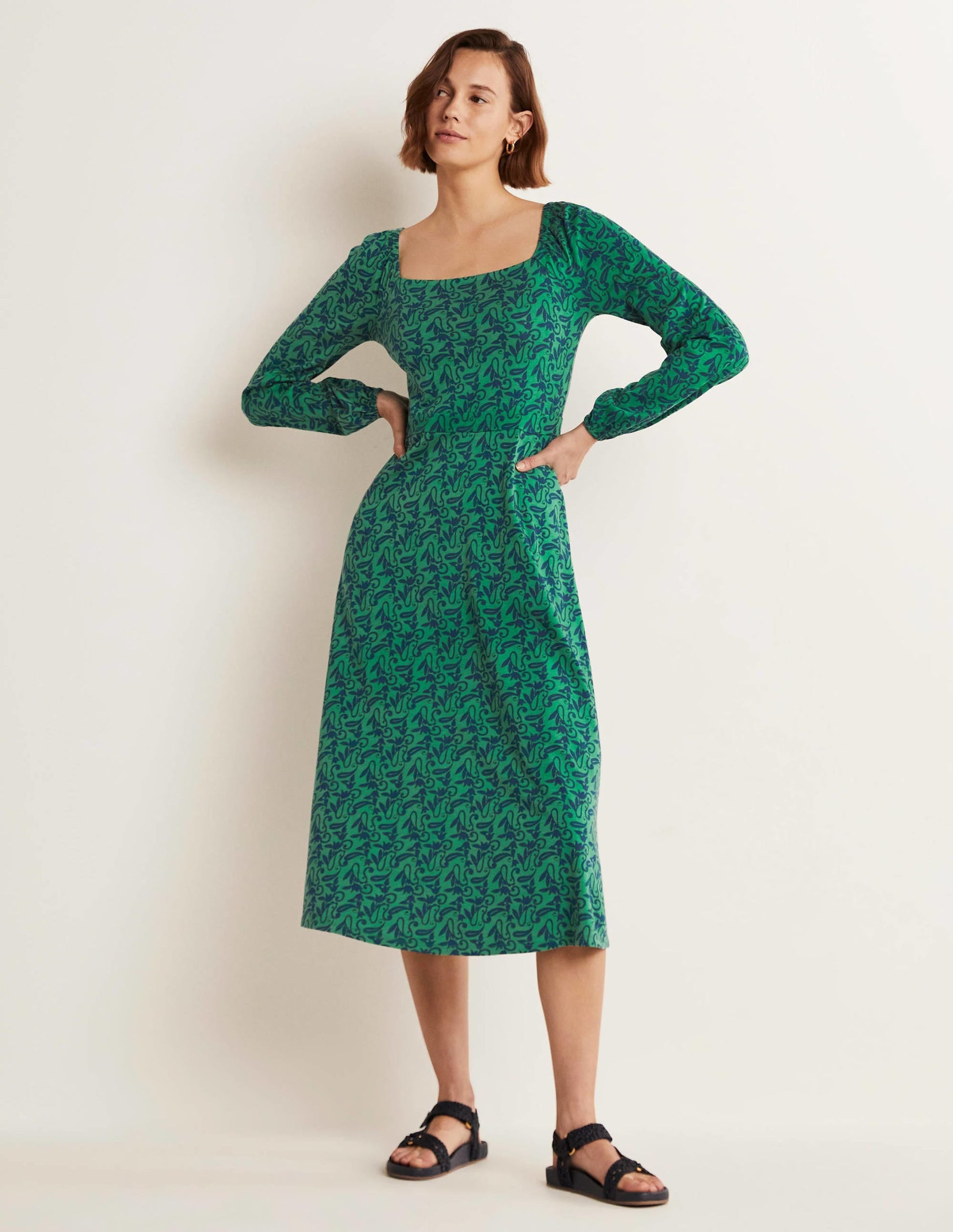 Square Neck Jersey Midi Dress-Shady Glade Paisley Meadow-6