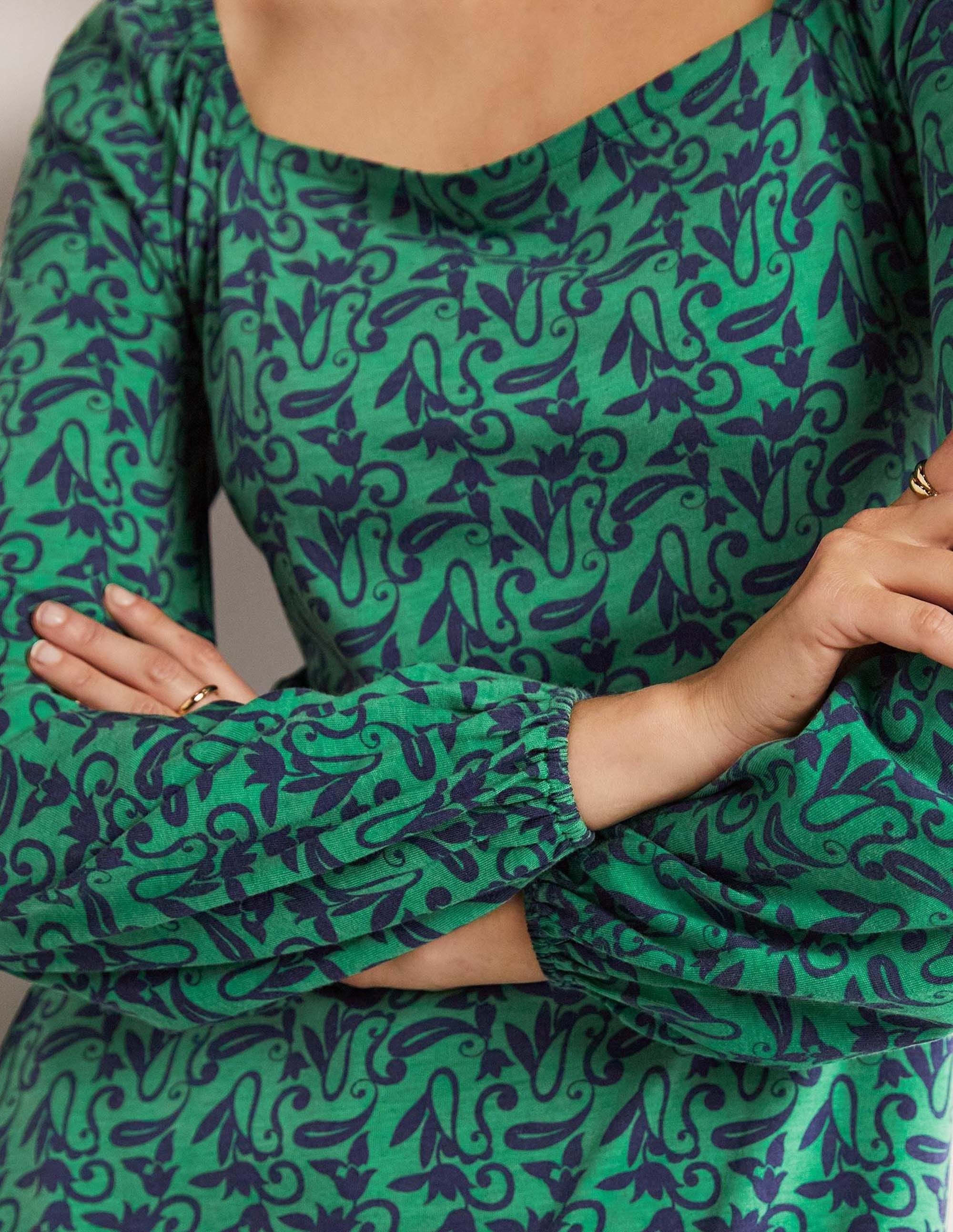 Square Neck Jersey Midi Dress-Shady Glade Paisley Meadow - Image 2