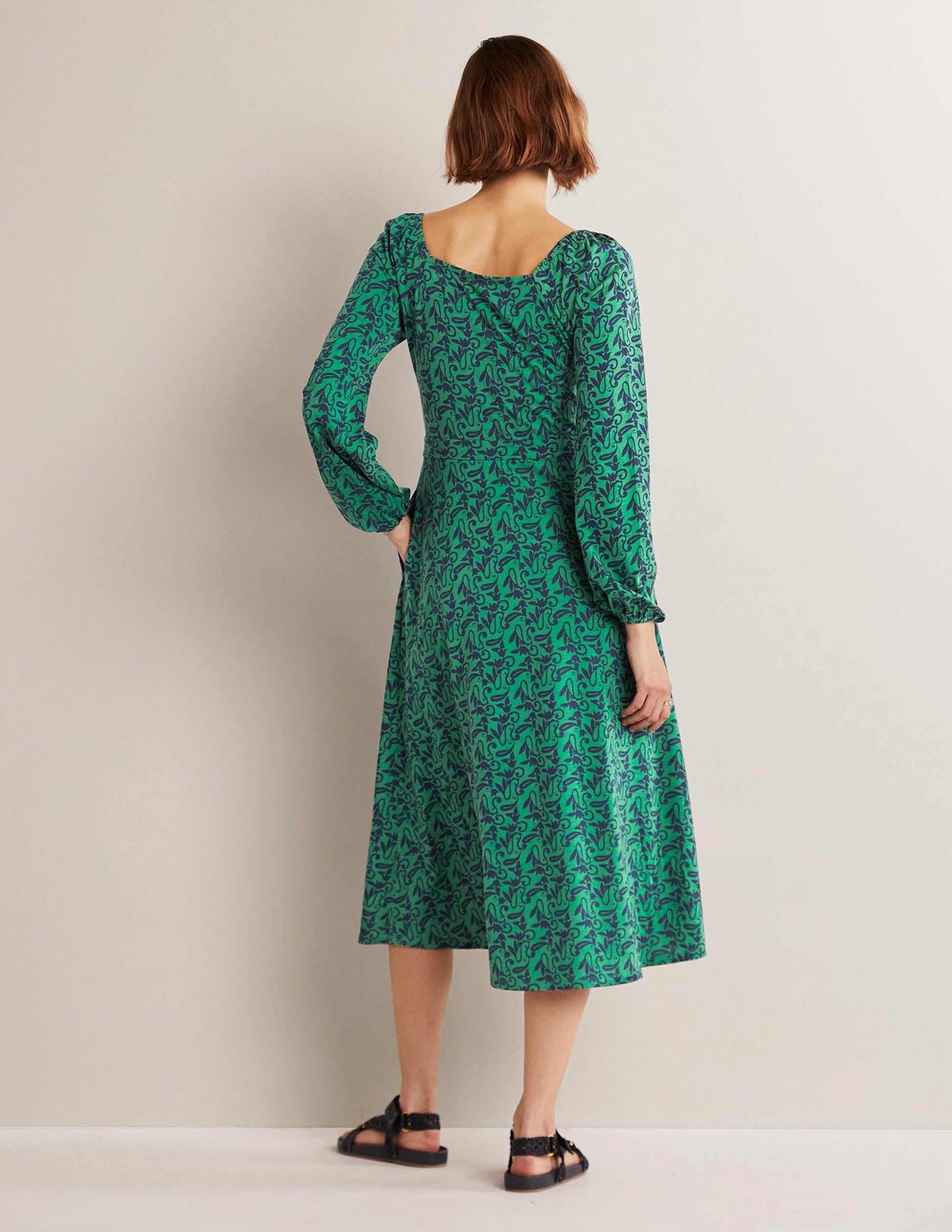 Square Neck Jersey Midi Dress-Shady Glade Paisley Meadow-3