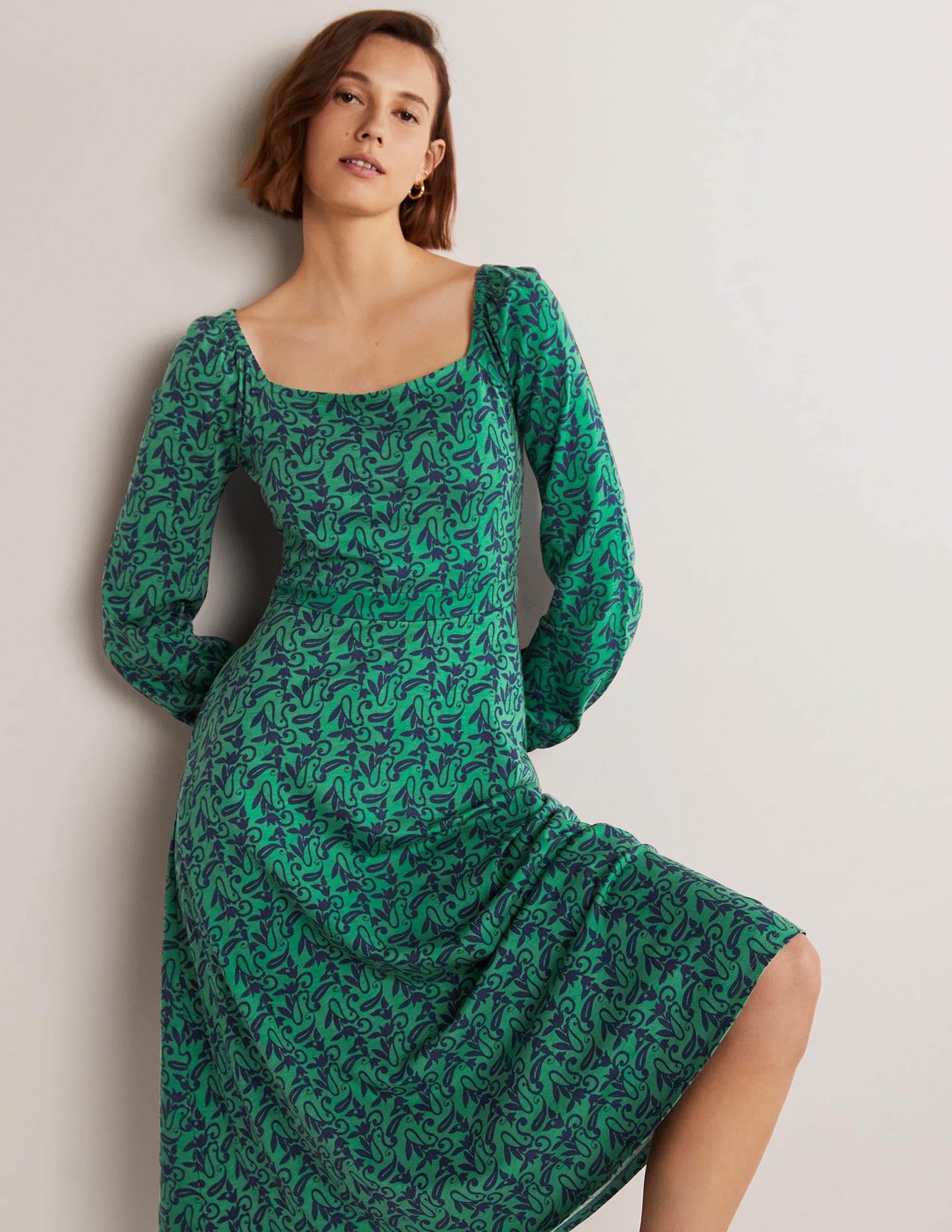 Square Neck Jersey Midi Dress-Shady Glade Paisley Meadow - Image 4