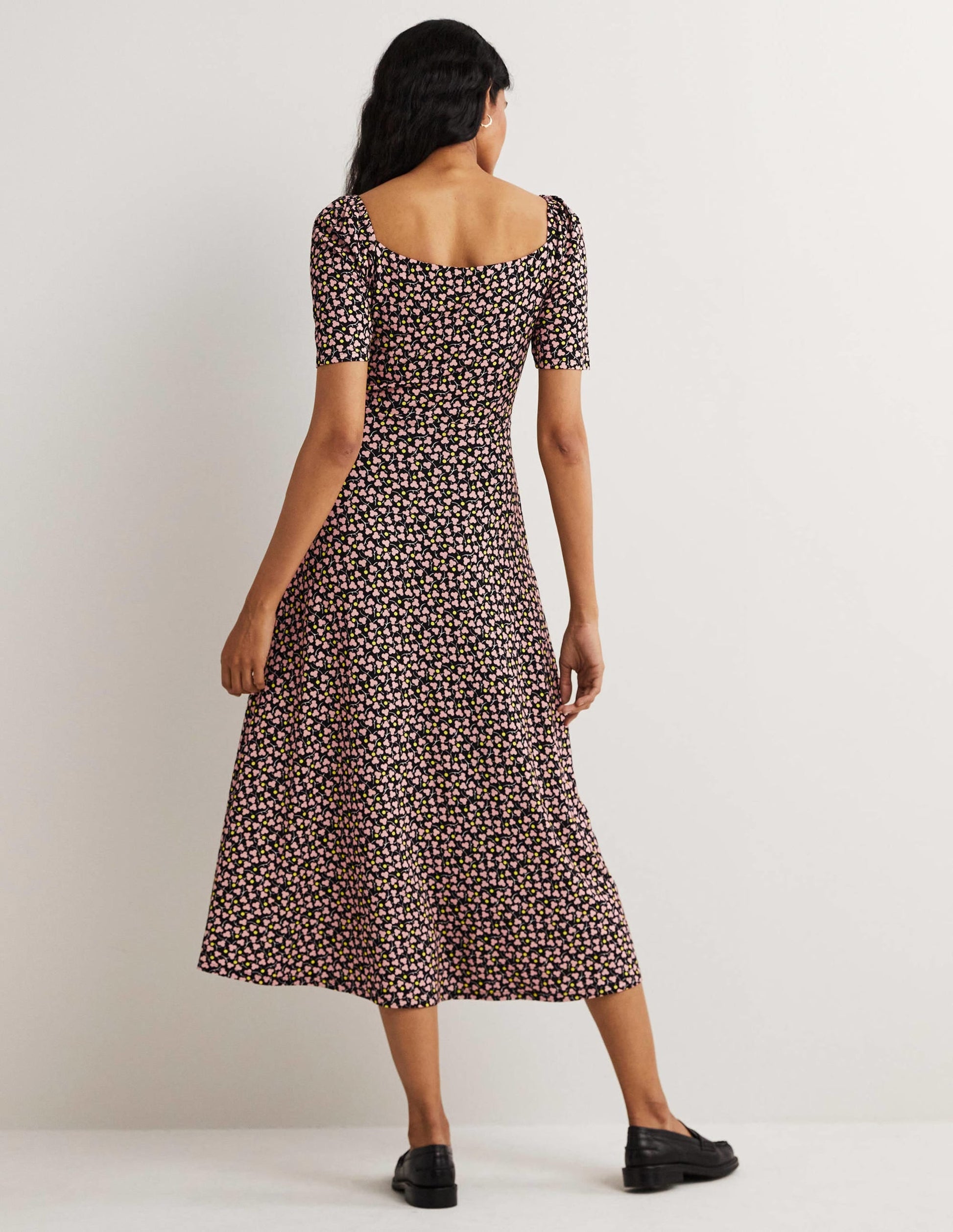 Sweetheart Jersey Midi Dress-Black, Flora Blossom-3