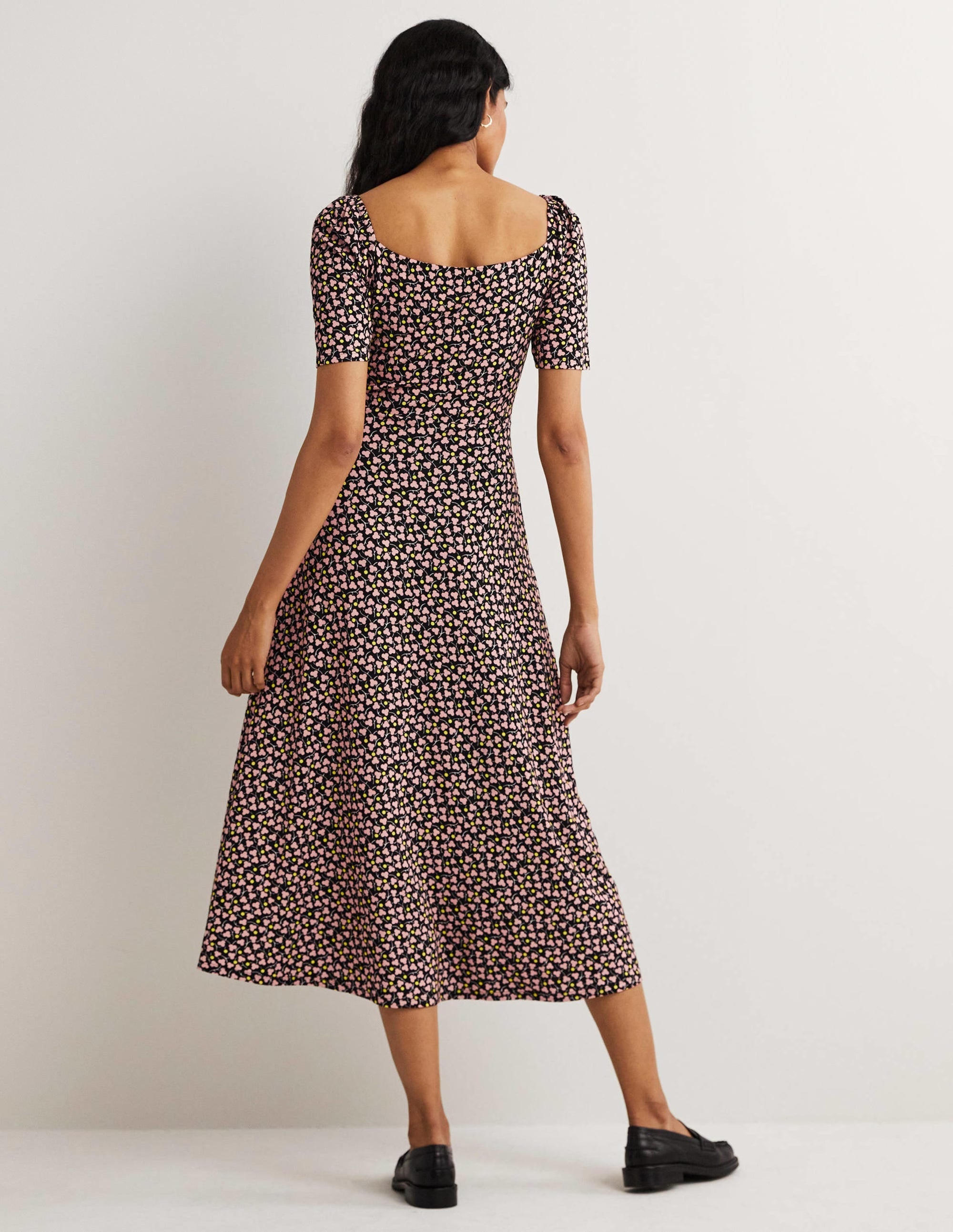 Sweetheart Jersey Midi Dress-Black, Flora Blossom - Image 3