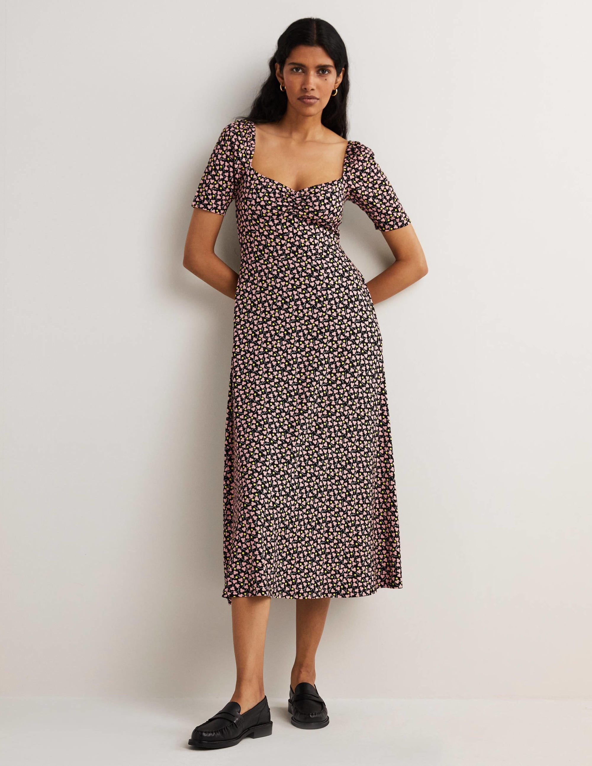 Sweetheart Jersey Midi Dress-Black, Flora Blossom - Image 5