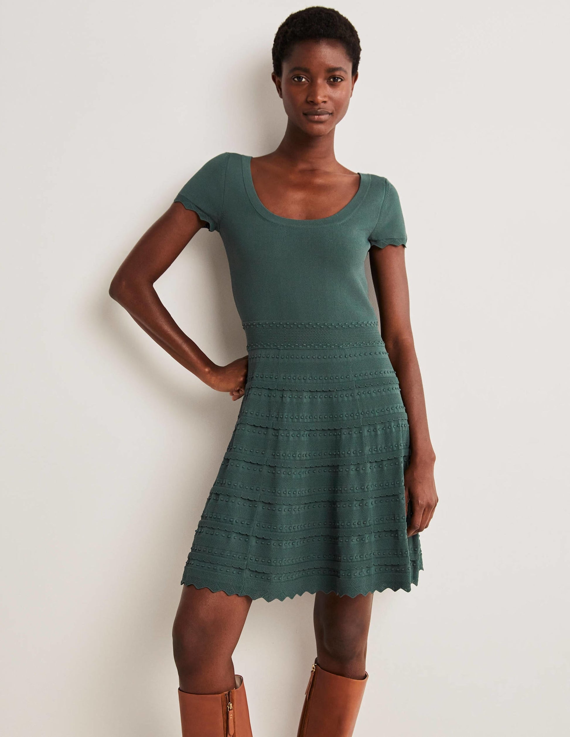Detail Knitted Mini Dress-Trekking Green-1