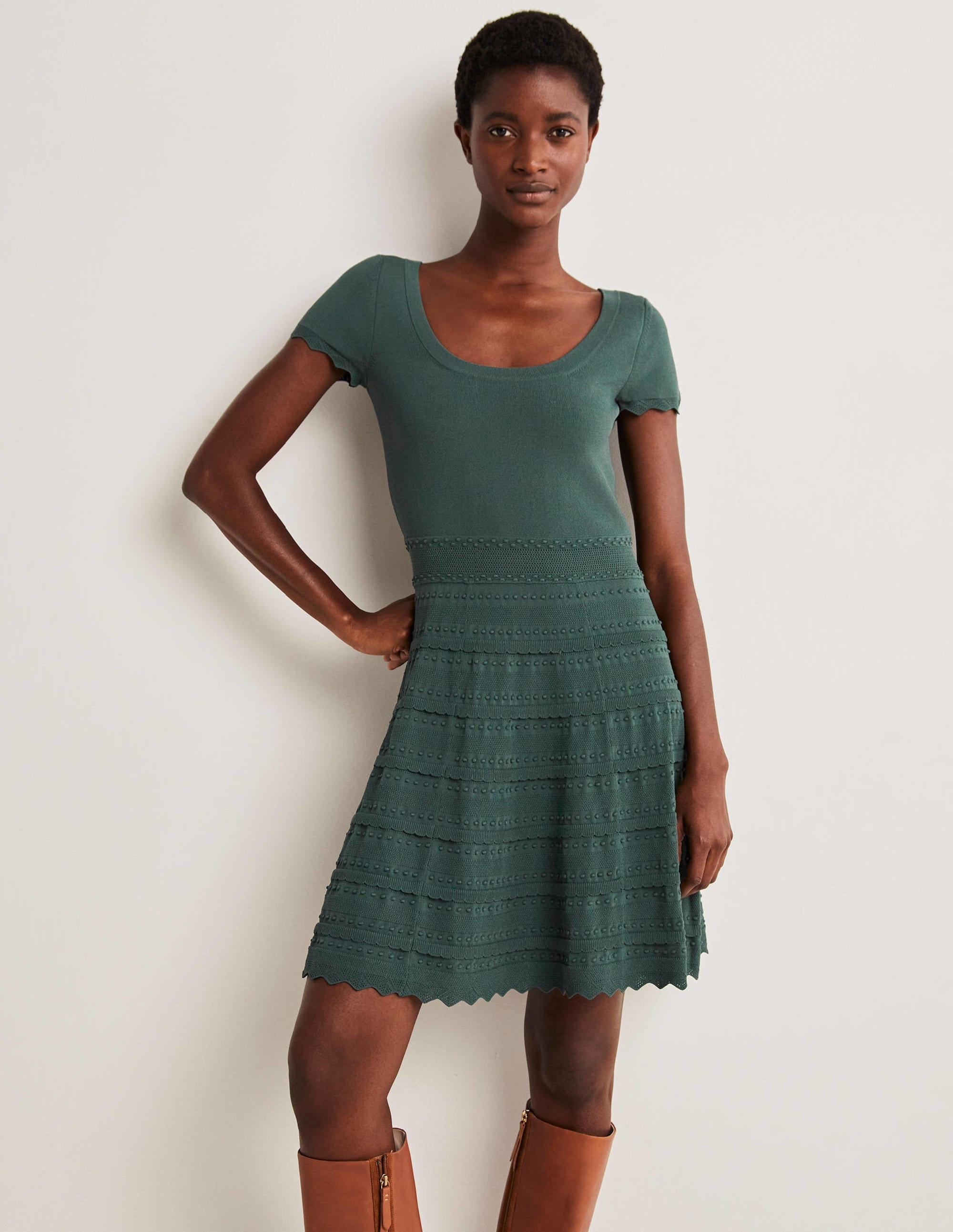 Detail Knitted Mini Dress-Trekking Green - Image 1