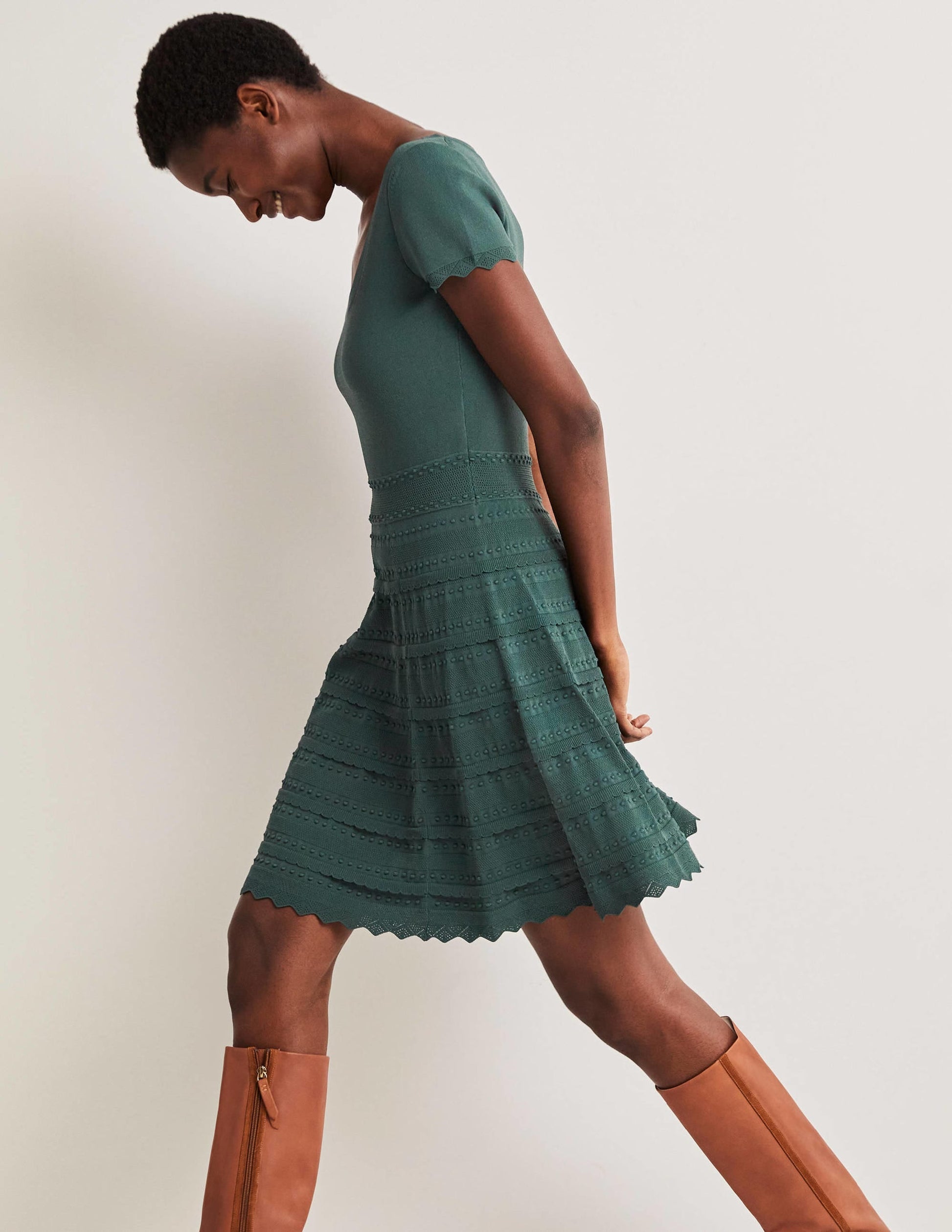 Detail Knitted Mini Dress-Trekking Green-5