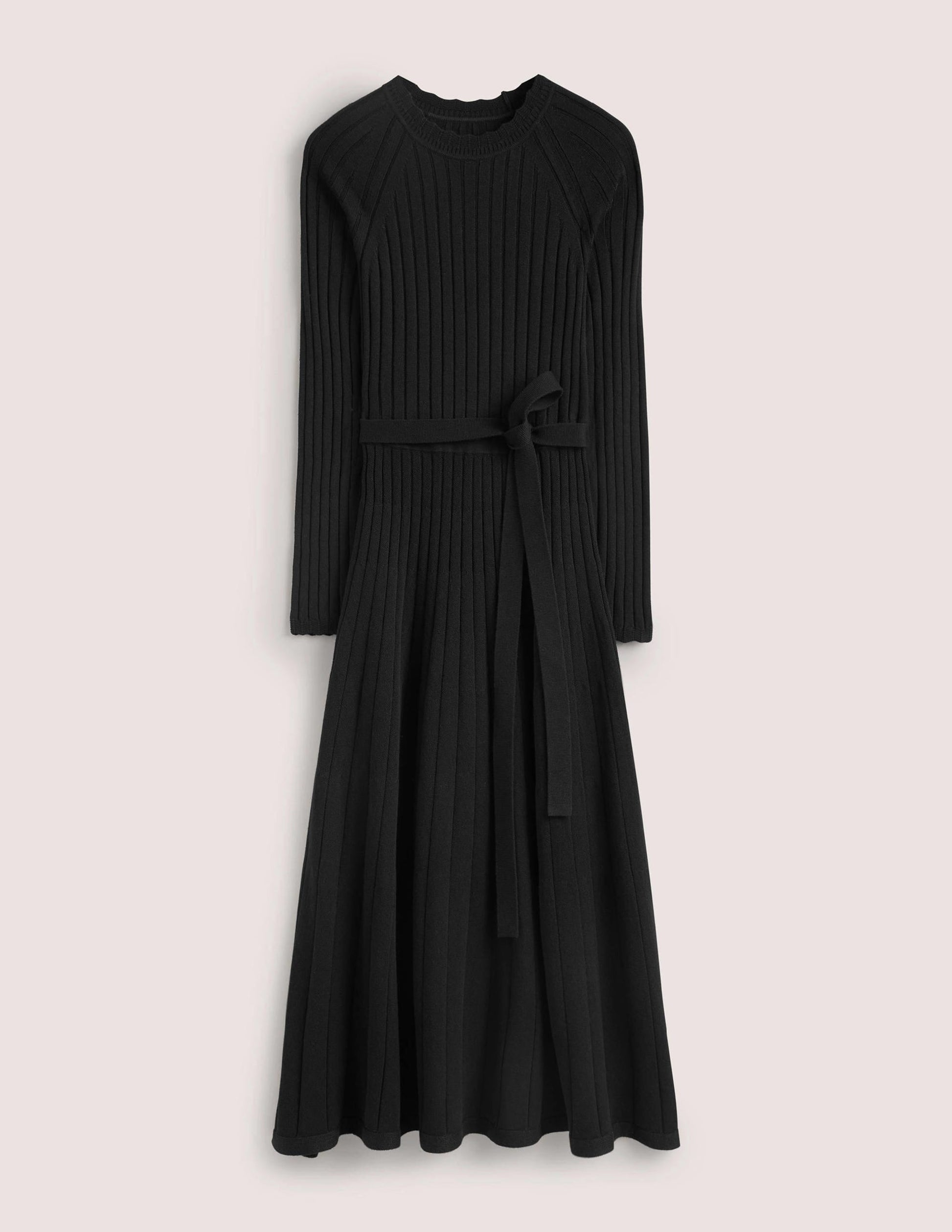 Rib Detail Knitted Midi Dress-Black-7
