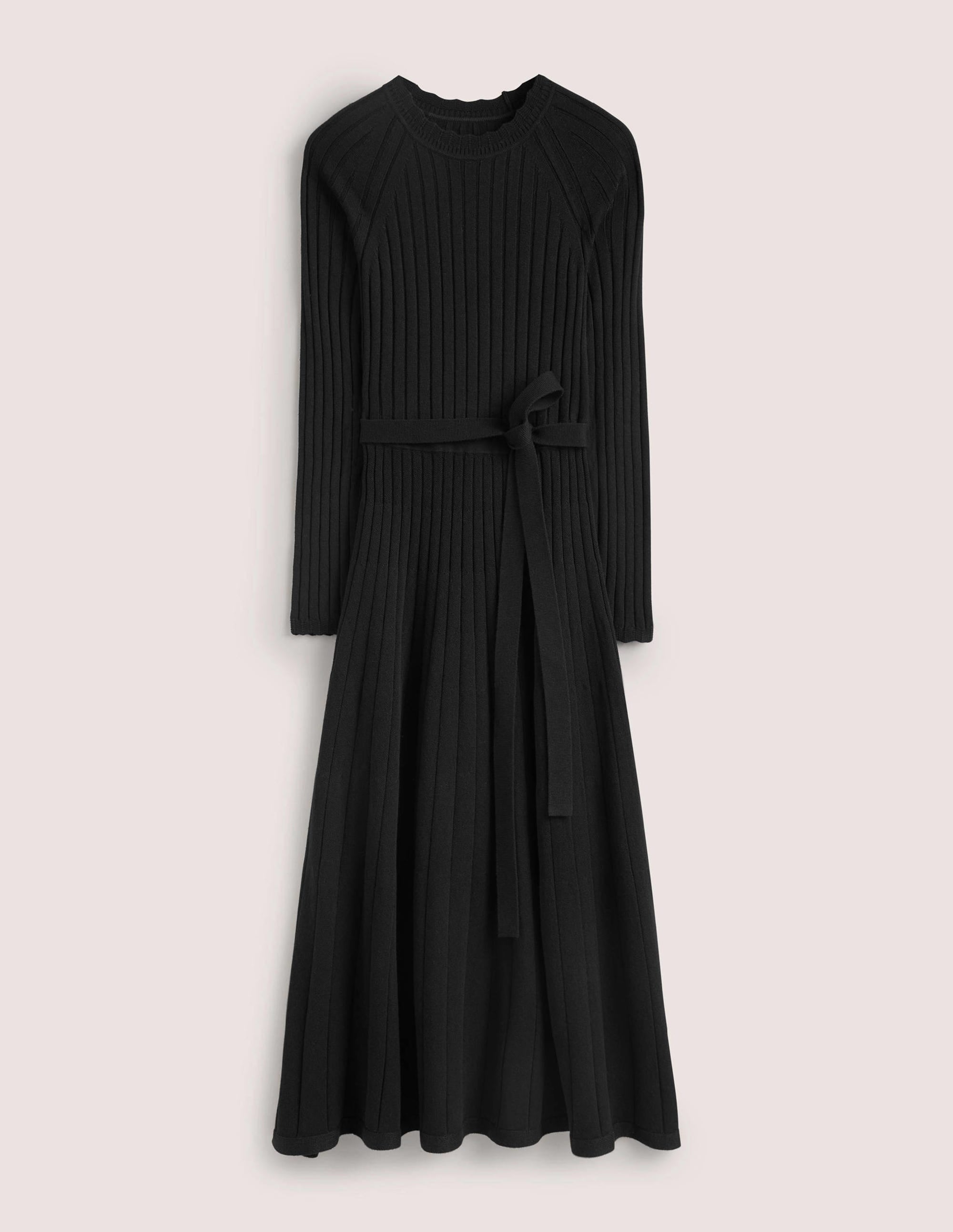 Rib Detail Knitted Midi Dress-Black - Image 7