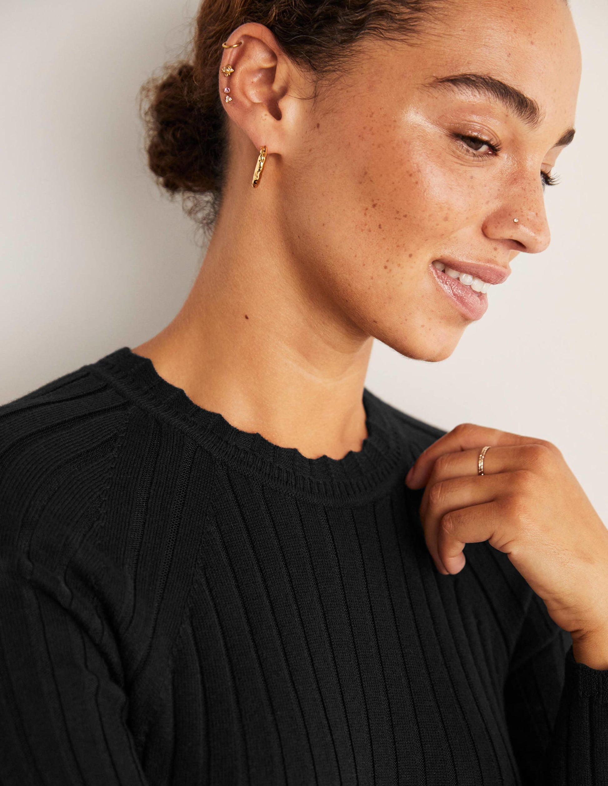 Rib Detail Knitted Midi Dress-Black-2