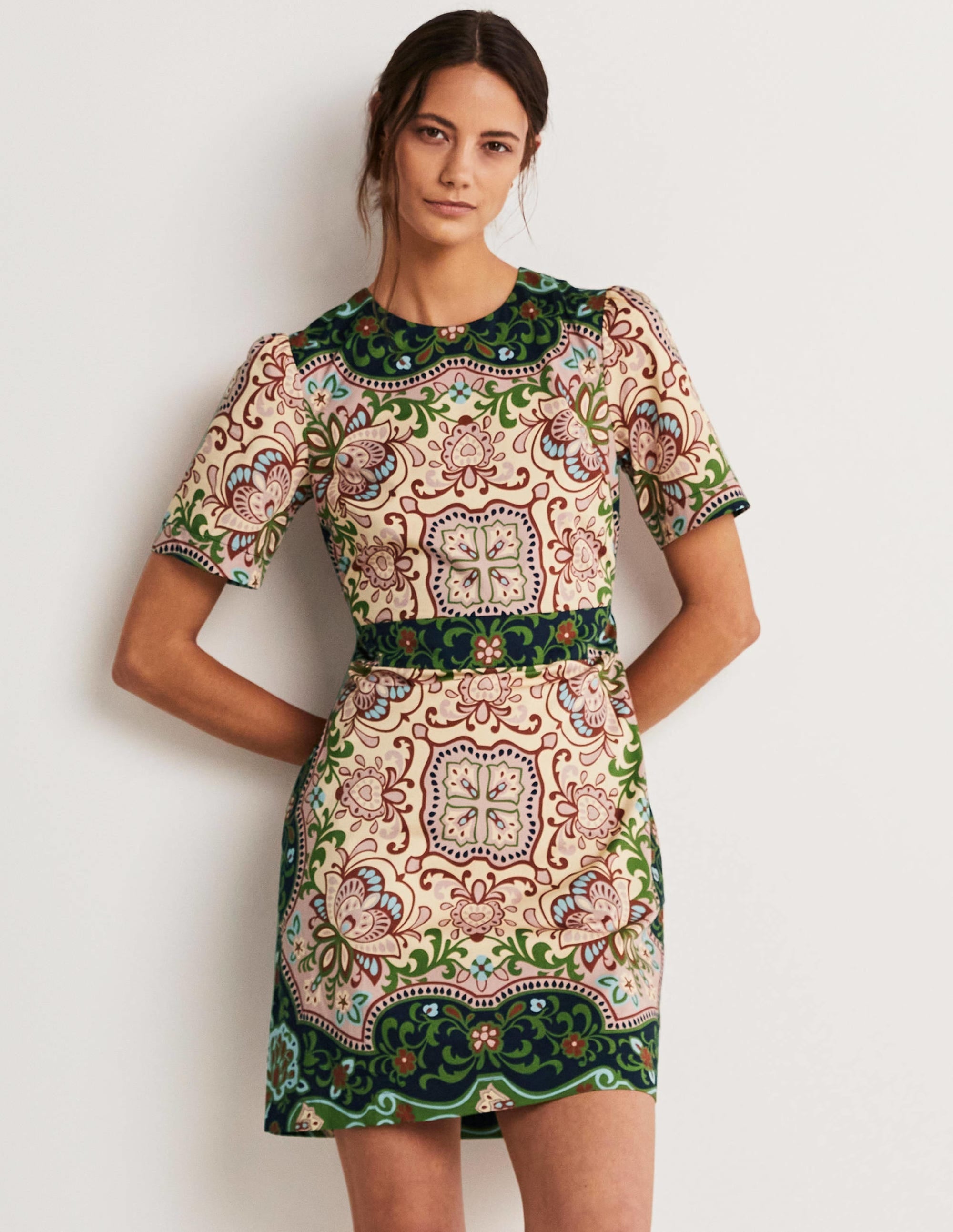 Cotton Mini Shift Dress-Multi, Ornate Garden - Image 6